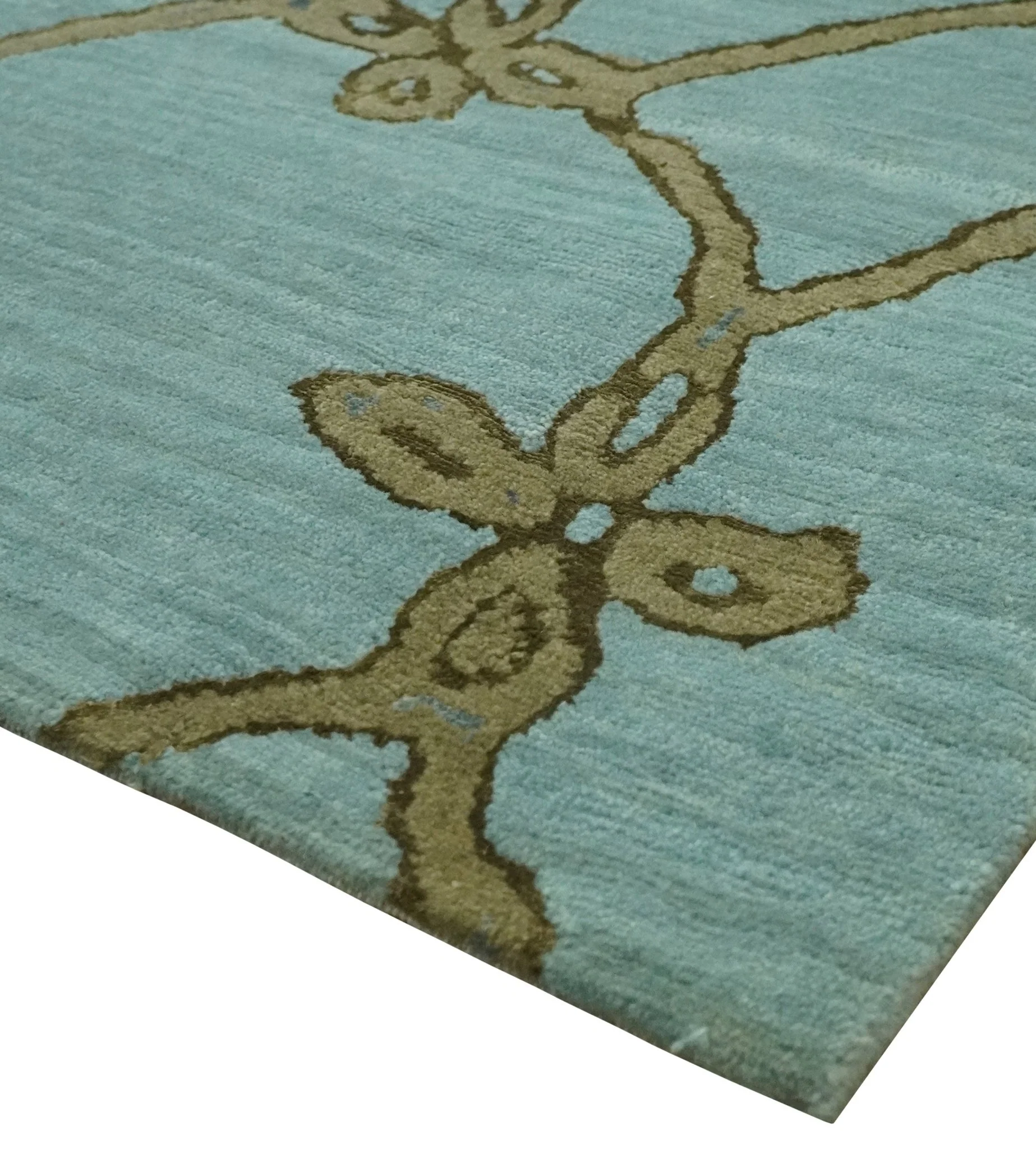 Modern Geometrical Aqua, Camel and Charcoal 6x9 Hand loom Wool and Art Silk Area Rug - Image 5