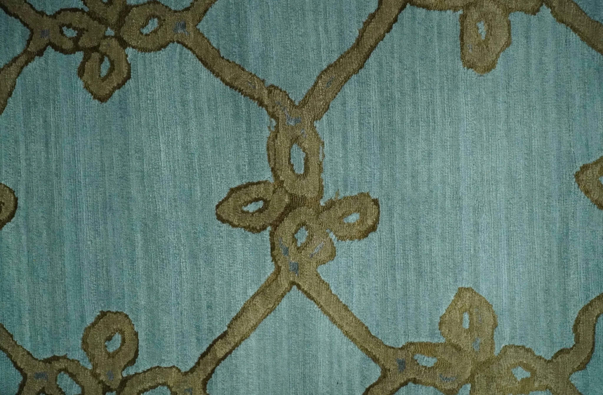 Modern Geometrical Aqua, Camel and Charcoal 6x9 Hand loom Wool and Art Silk Area Rug - Image 6