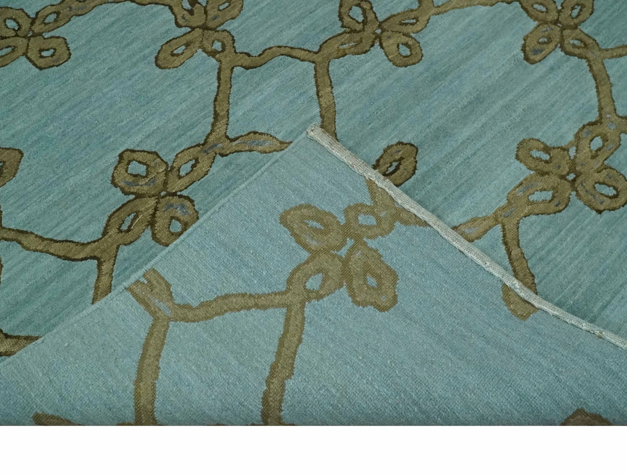 Modern Geometrical Aqua, Camel and Charcoal 6x9 Hand loom Wool and Art Silk Area Rug - Image 7