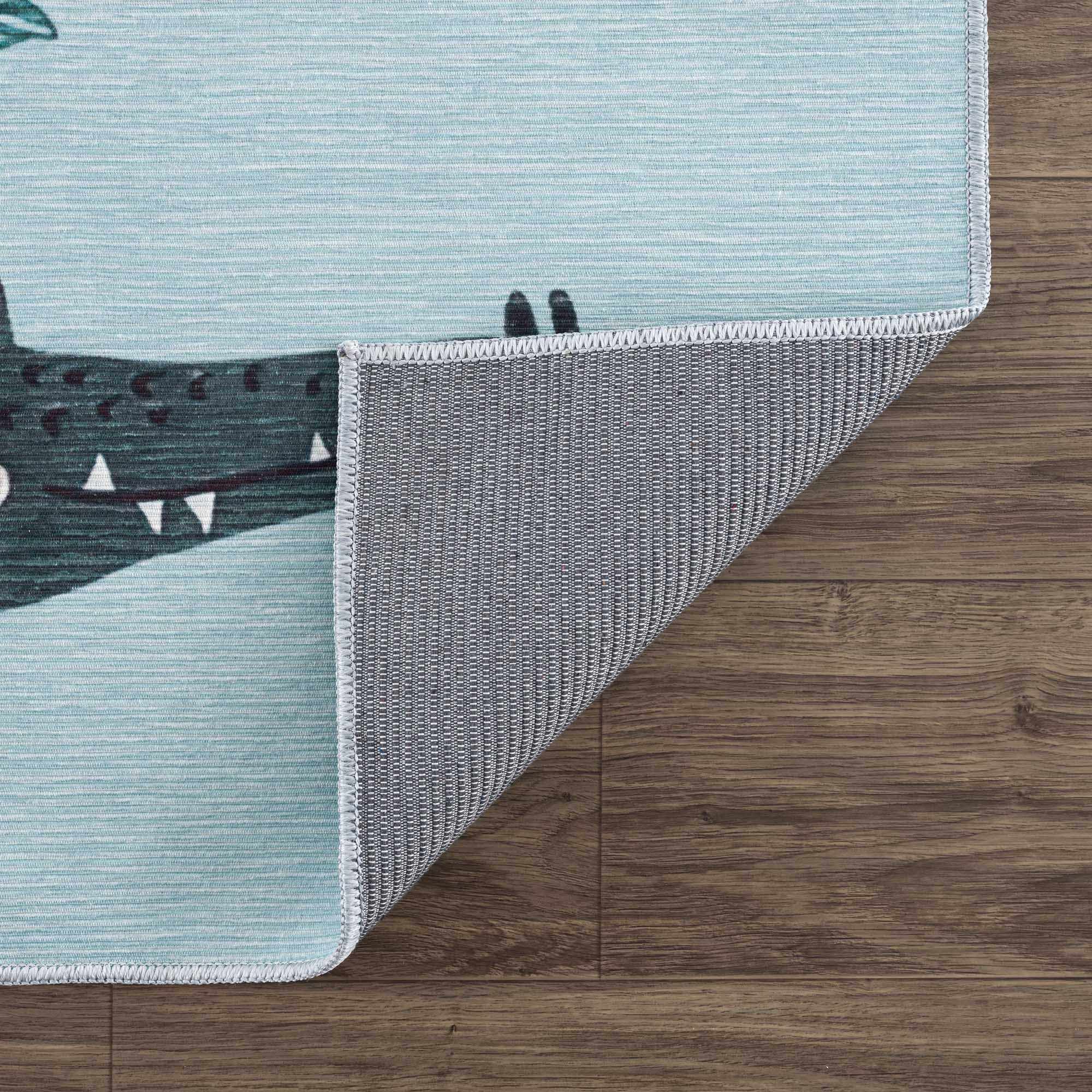 Aqua Colorful Animal Jungle Printed Washable Kids Rug - Image 3