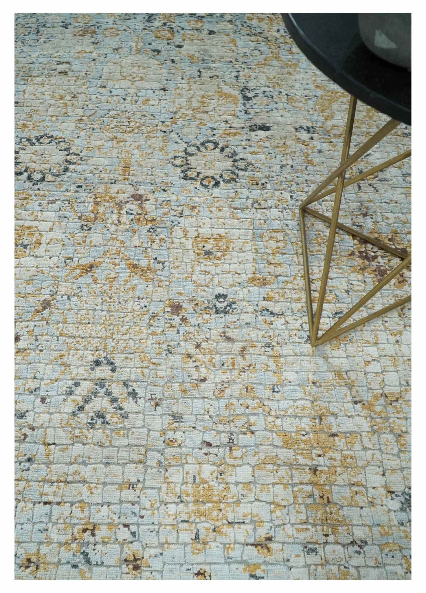 Antique look Aqua, Gold and Charcoal Hand Knotted Carved Texture Traditional Oriental Oushak 8x10 wool Area Rug - Image 2