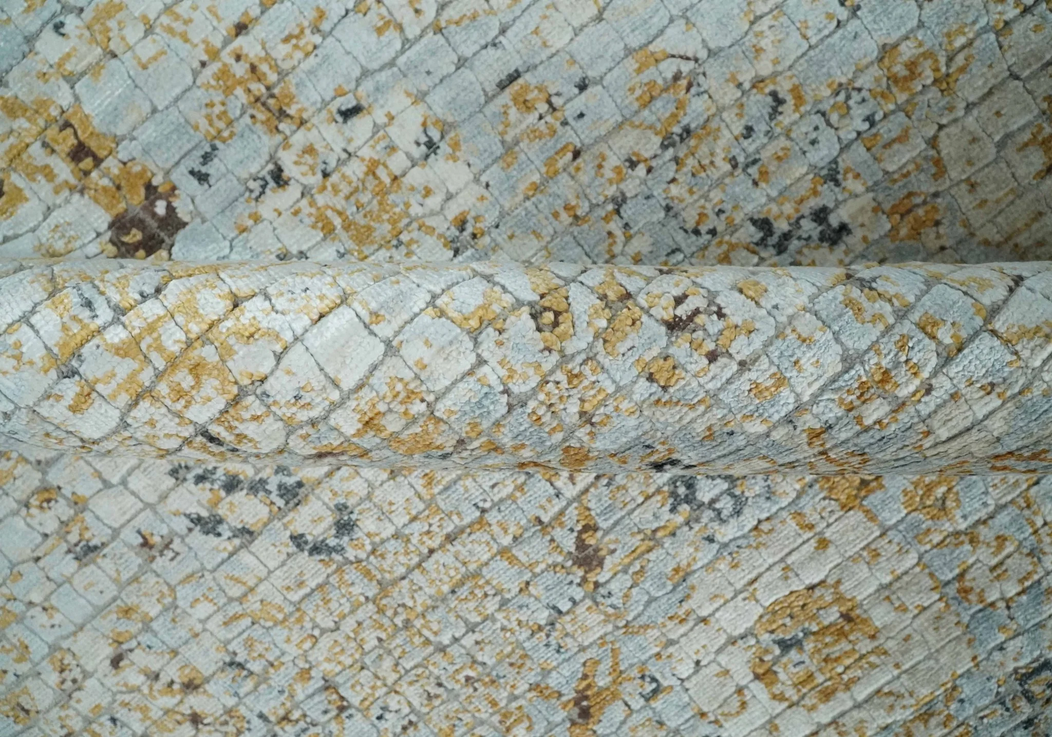 Antique look Aqua, Gold and Charcoal Hand Knotted Carved Texture Traditional Oriental Oushak 8x10 wool Area Rug - Image 7