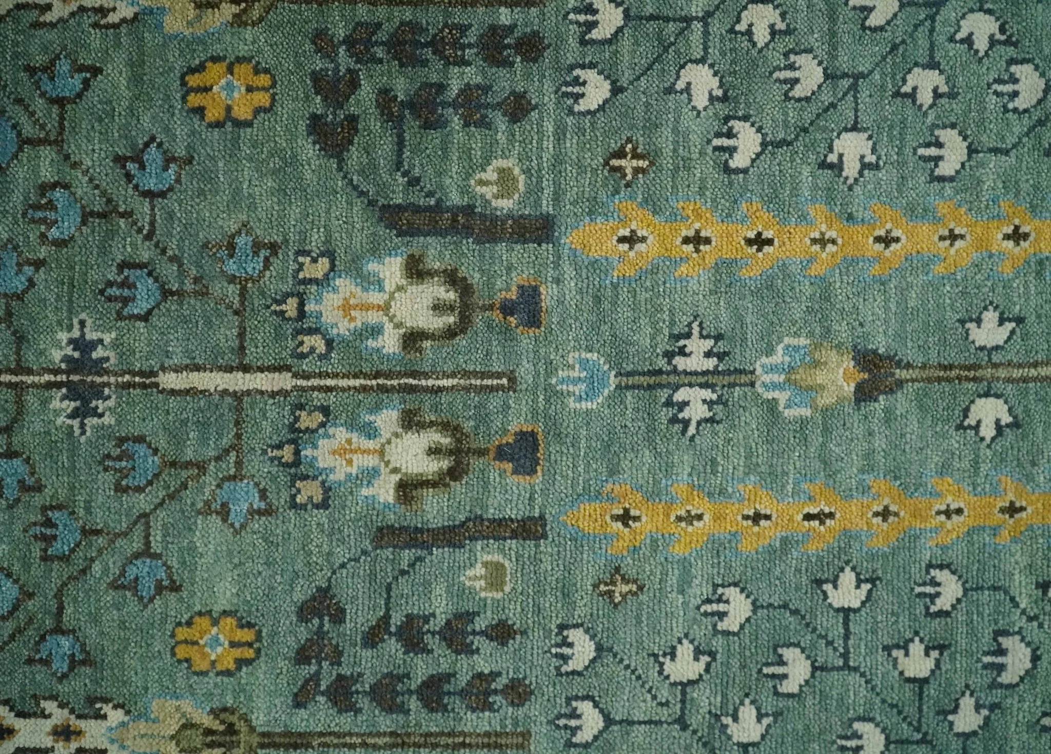 Hand Knotted Aqua Green and Ivory Traditional Turkish Vintage Style Multi Size Wool Area Rug - Image 14