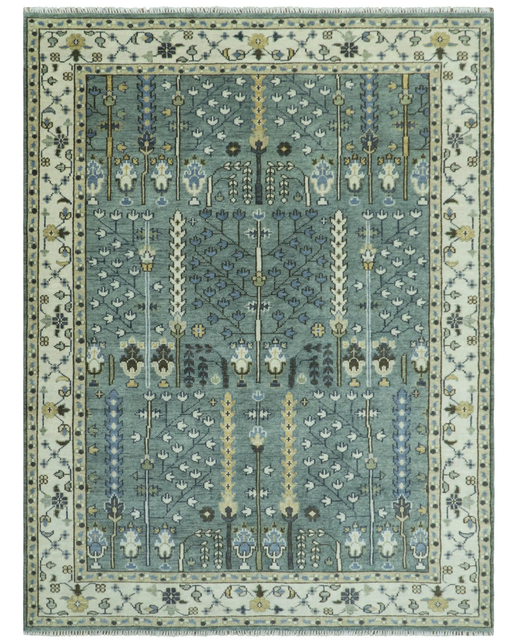 Hand Knotted Aqua Green and Ivory Traditional Turkish Vintage Style Multi Size Wool Area Rug - Image 25
