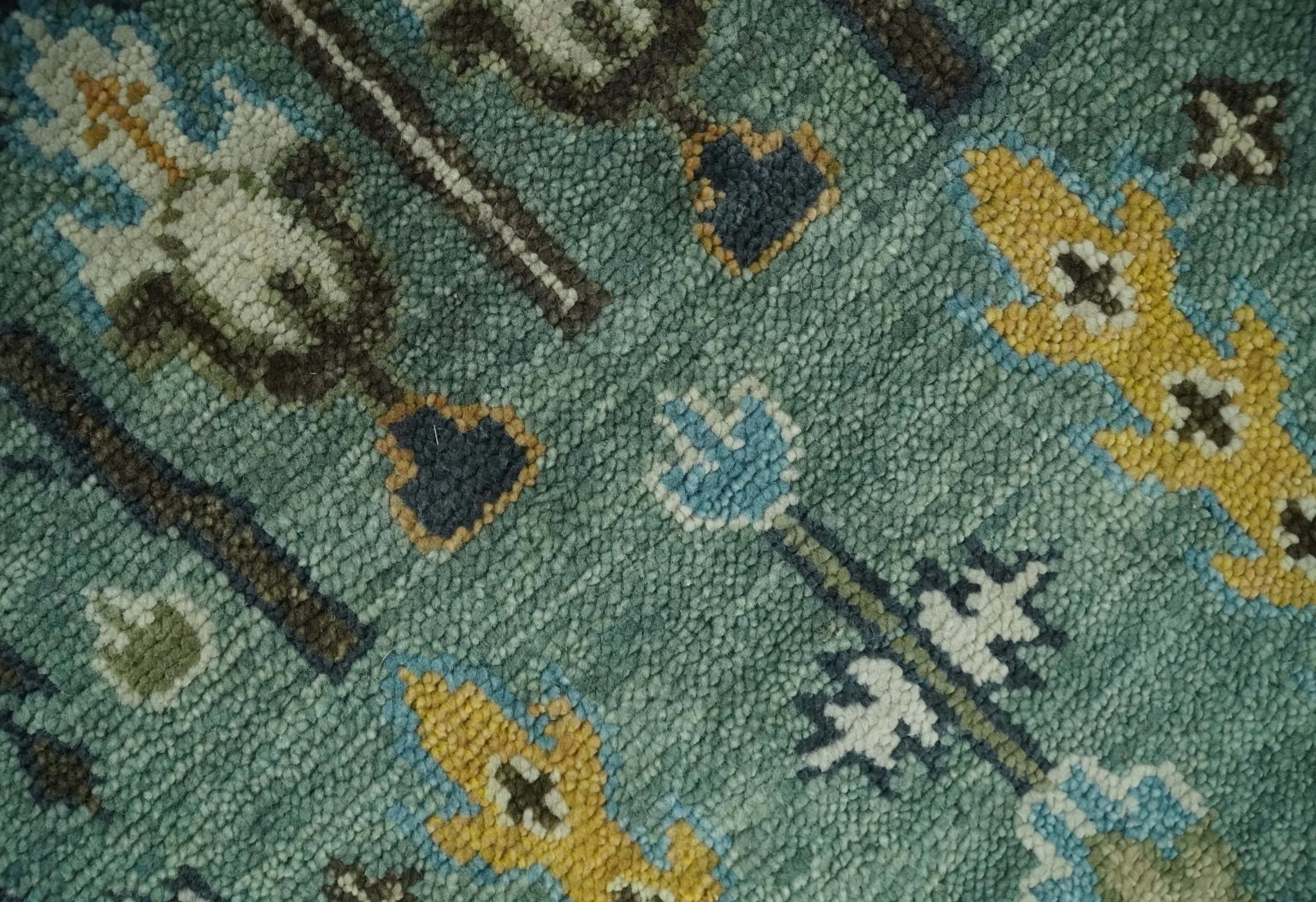 Hand Knotted Aqua Green and Ivory Traditional Turkish Vintage Style Multi Size Wool Area Rug - Image 4