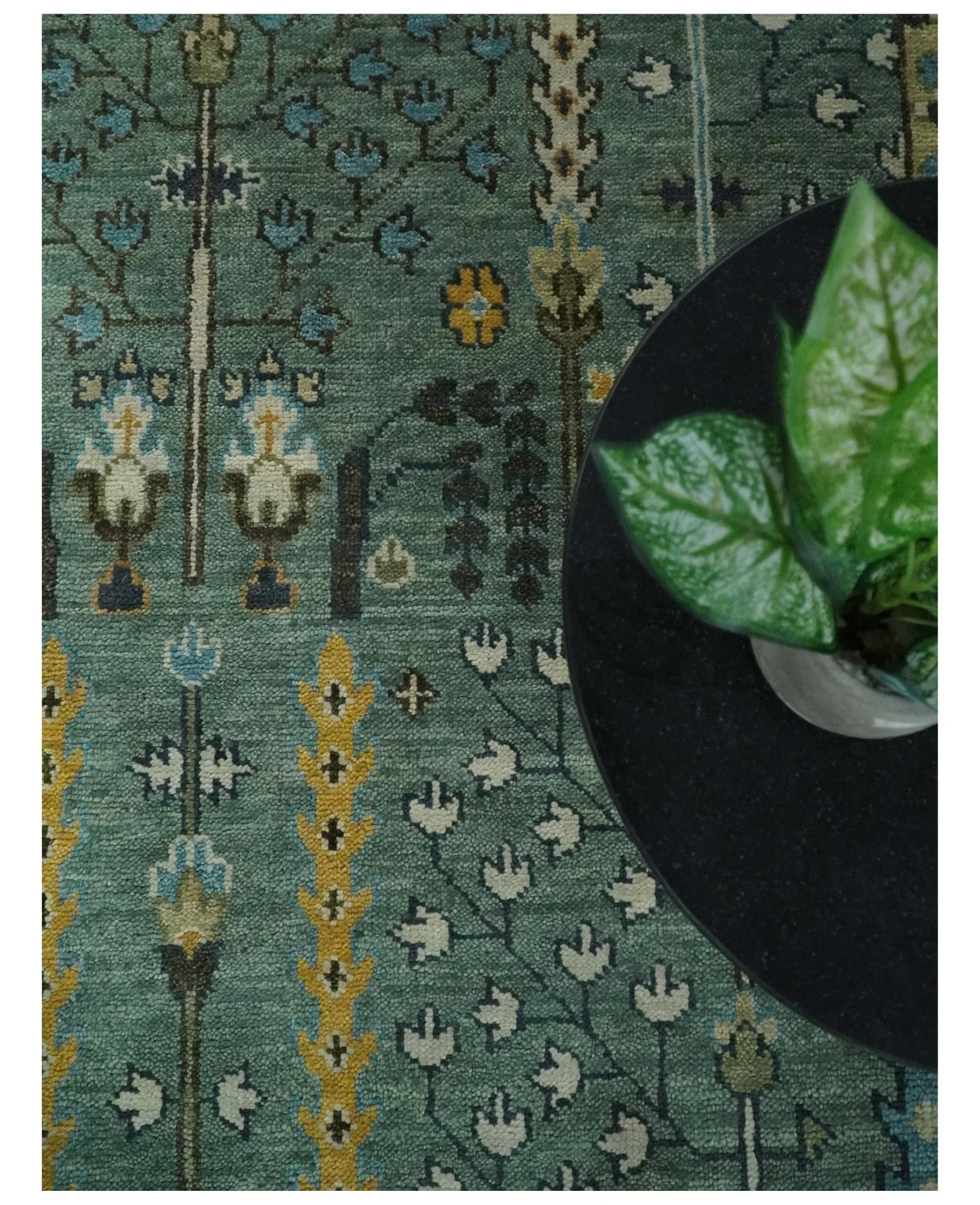Hand Knotted Aqua Green and Ivory Traditional Turkish Vintage Style Multi Size Wool Area Rug - Image 6
