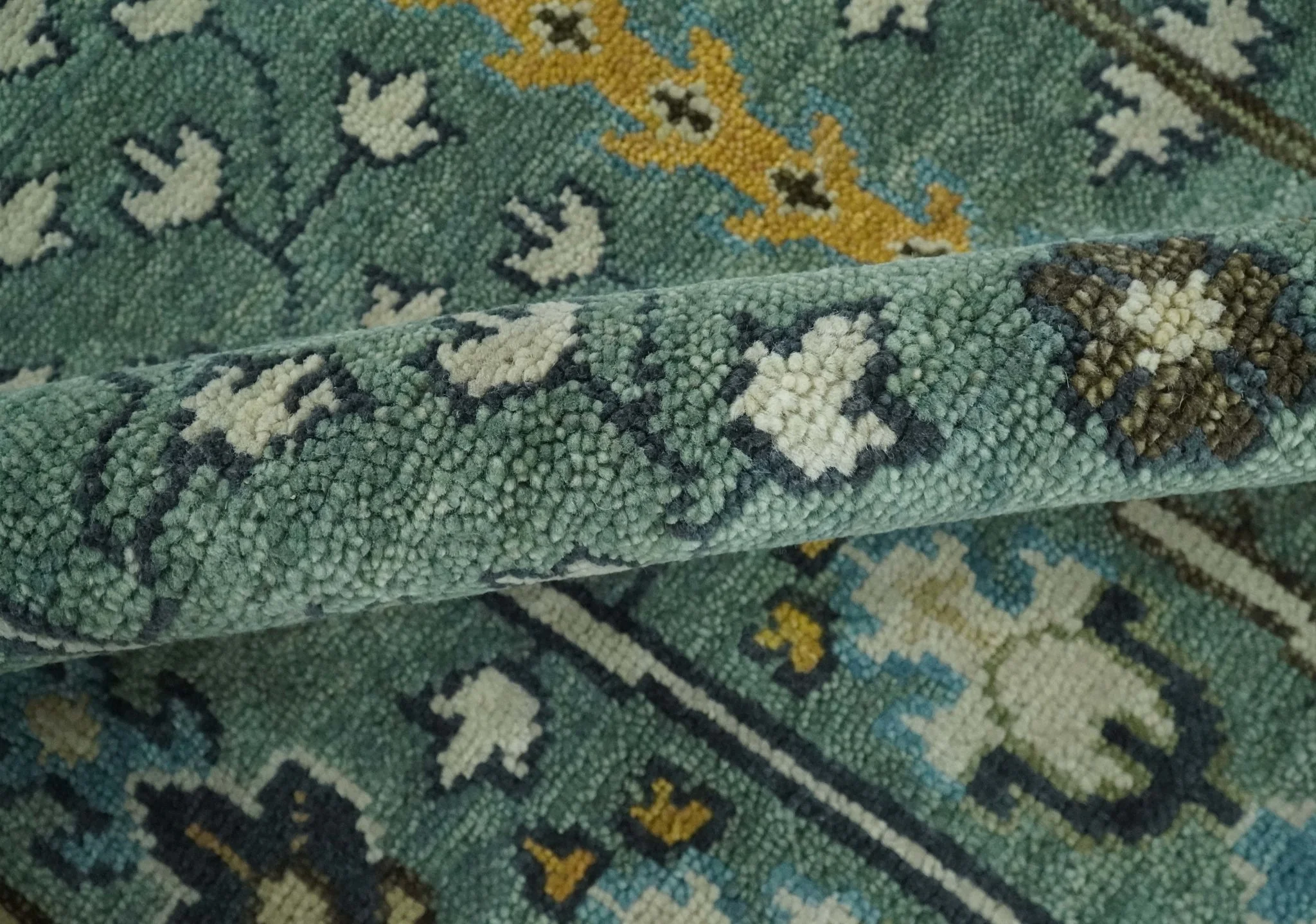 Hand Knotted Aqua Green and Ivory Traditional Turkish Vintage Style Multi Size Wool Area Rug - Image 7