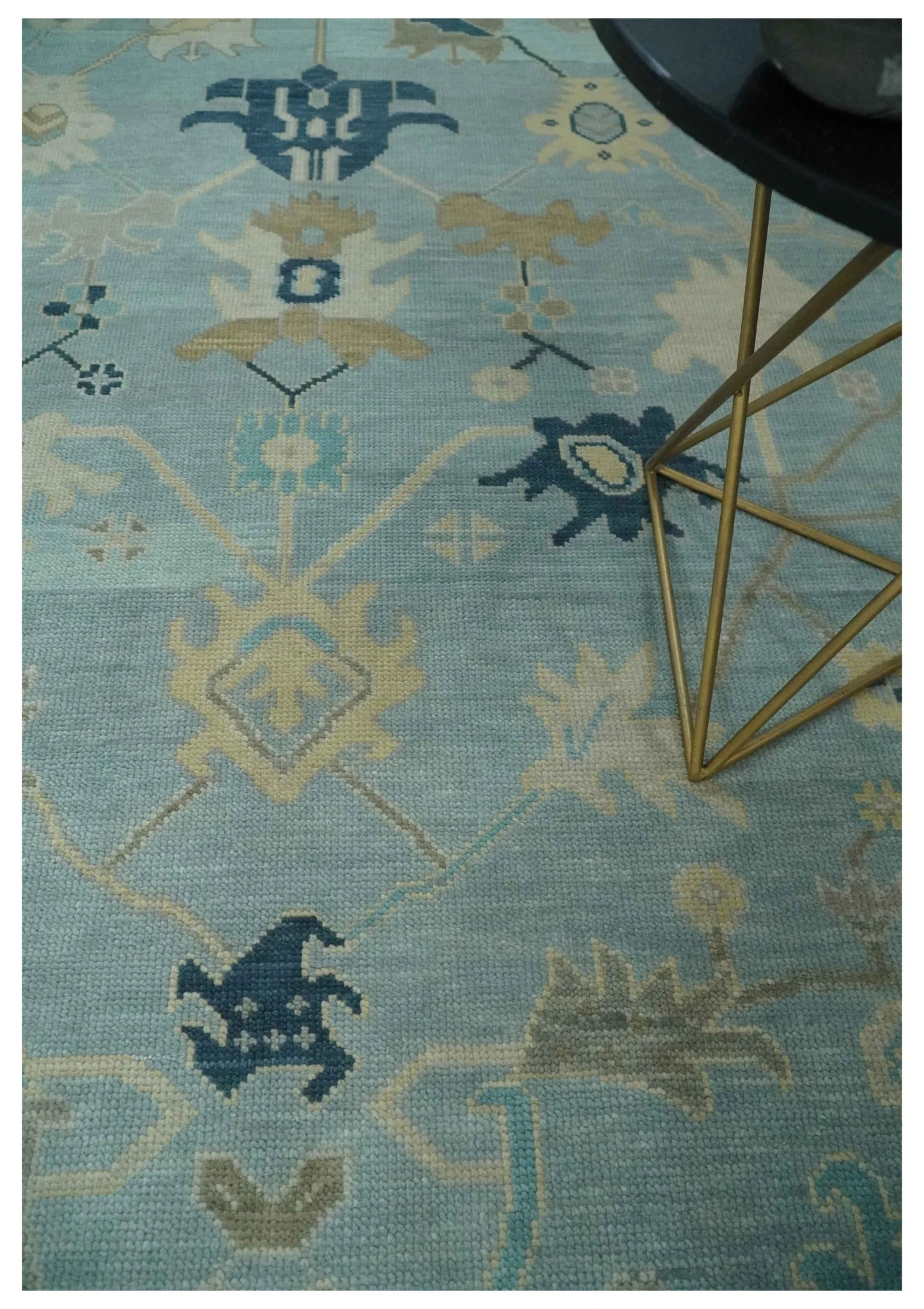Custom Made Aqua, Ivory and Beige Hand knotted Oriental Oushak wool Area Rug - Image 2