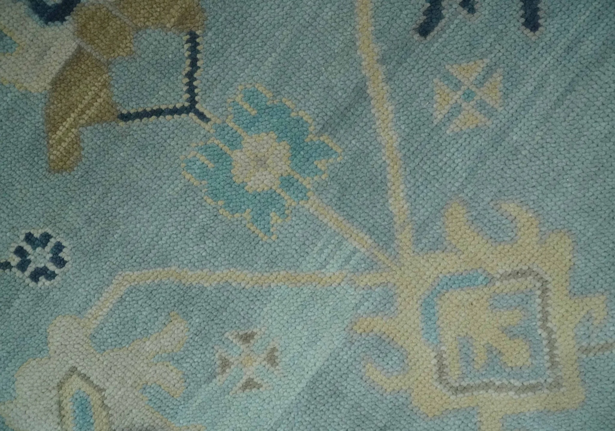 Custom Made Aqua, Ivory and Beige Hand knotted Oriental Oushak wool Area Rug - Image 4
