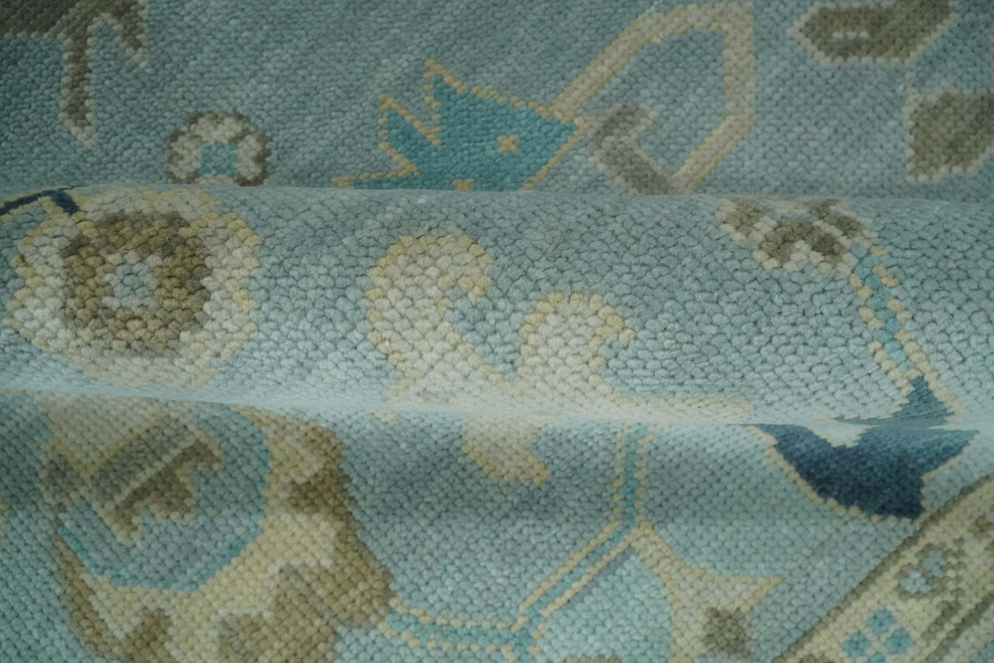 Custom Made Aqua, Ivory and Beige Hand knotted Oriental Oushak wool Area Rug - Image 6