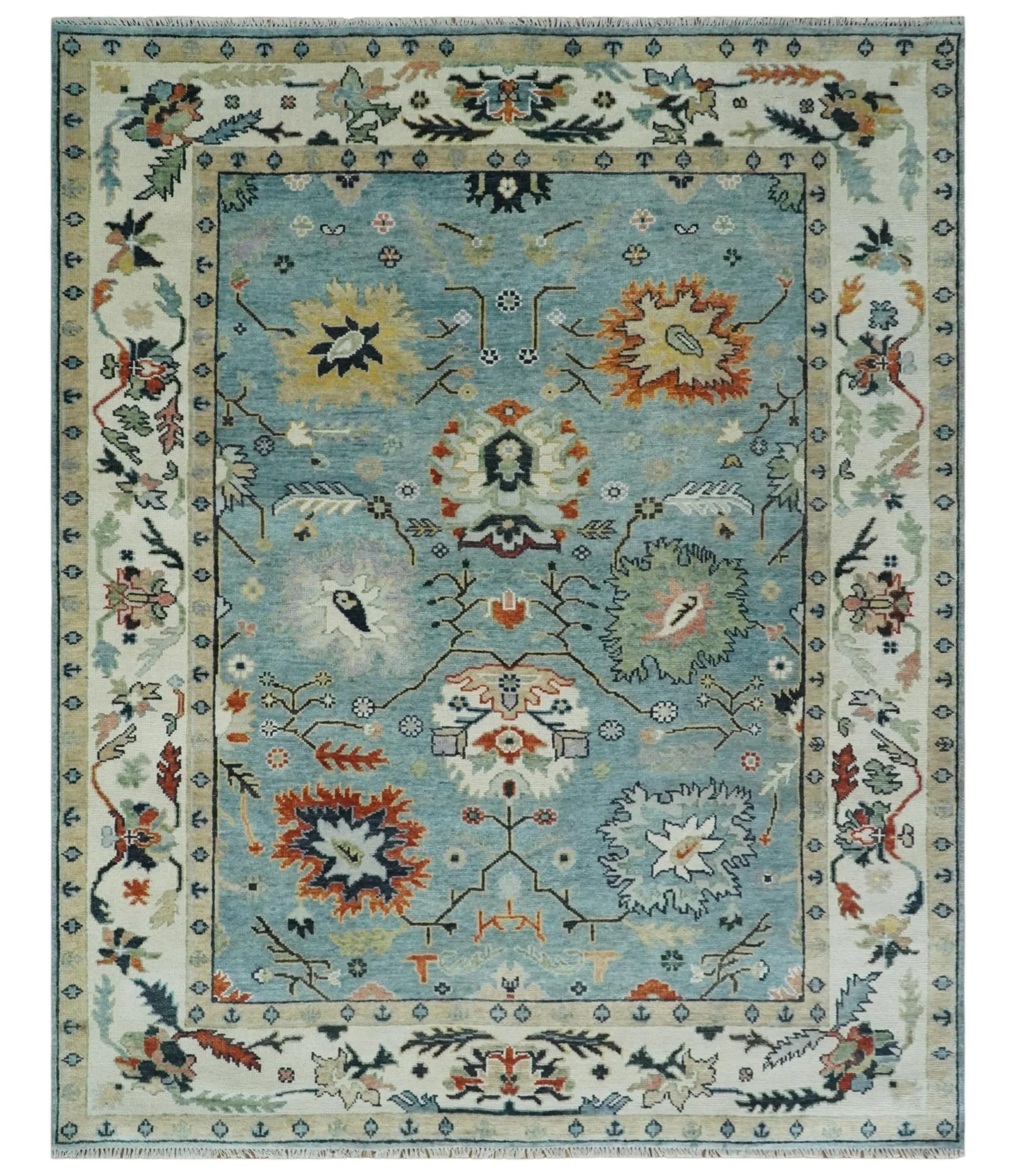 Blue, Ivory and Beige 8x10 and 9x12 Hand knotted Traditional Oushak Wool Area Rug - Image 10