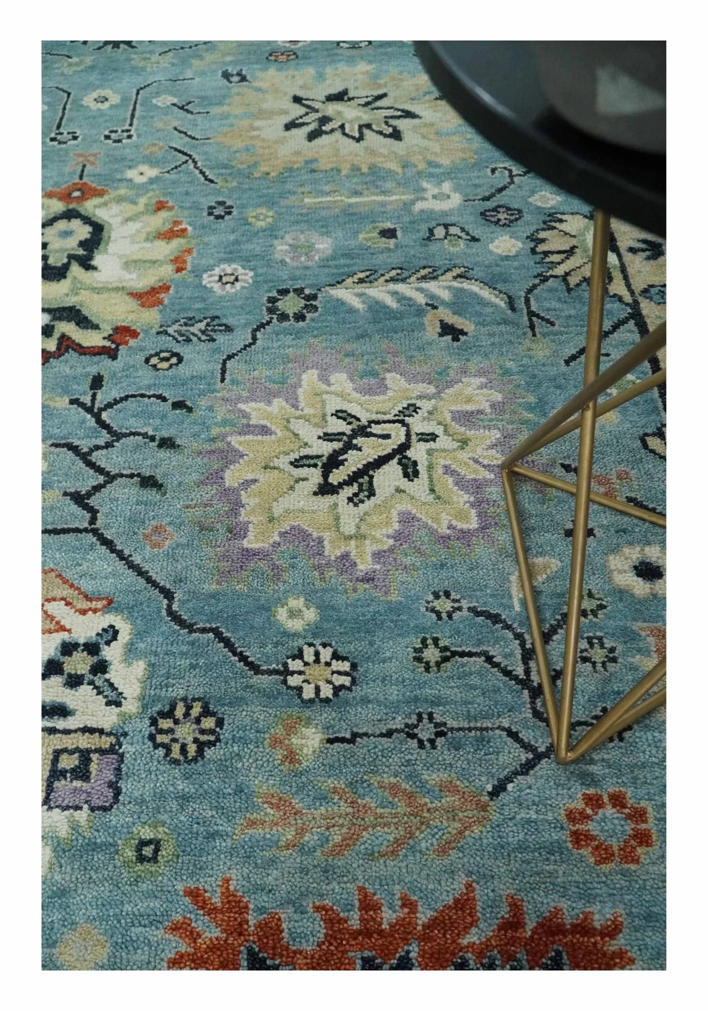 Blue, Ivory and Beige 8x10 and 9x12 Hand knotted Traditional Oushak Wool Area Rug - Image 2