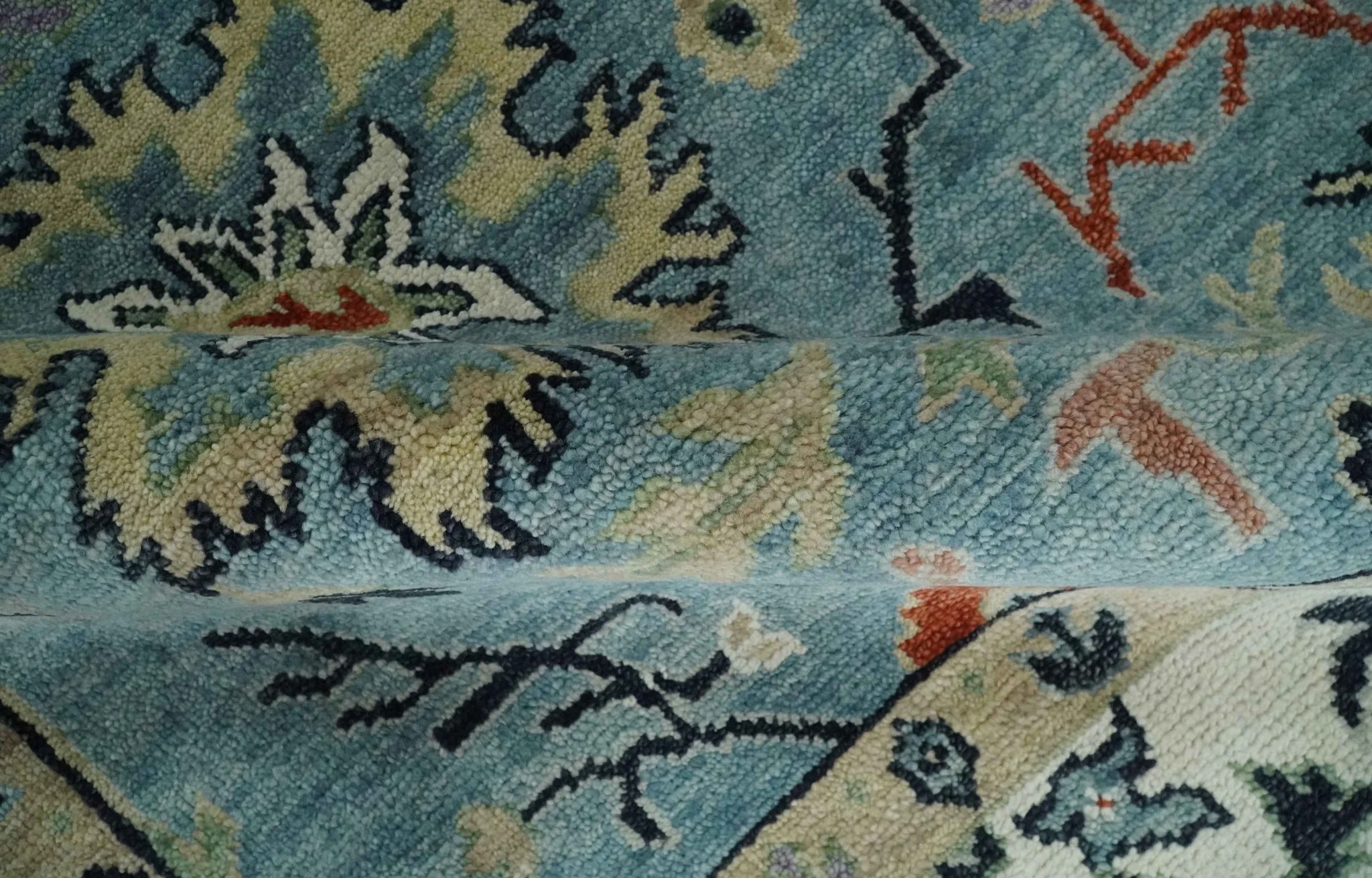 Blue, Ivory and Beige 8x10 and 9x12 Hand knotted Traditional Oushak Wool Area Rug - Image 6