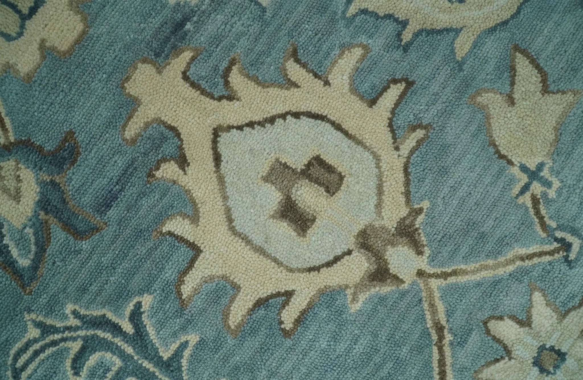 8x10 Blue, Ivory and Beige Hand Tufted Oriental Oushak wool area rug - Image 4