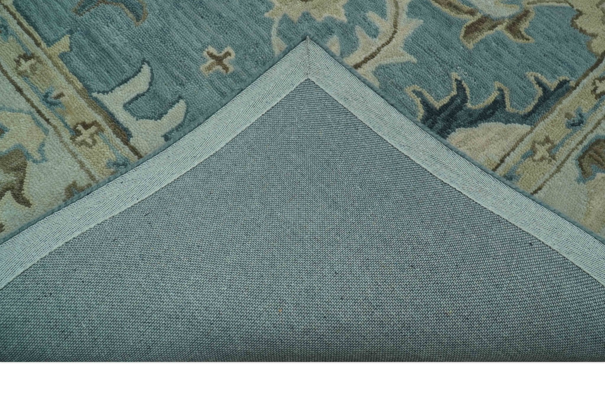 8x10 Blue, Ivory and Beige Hand Tufted Oriental Oushak wool area rug - Image 8