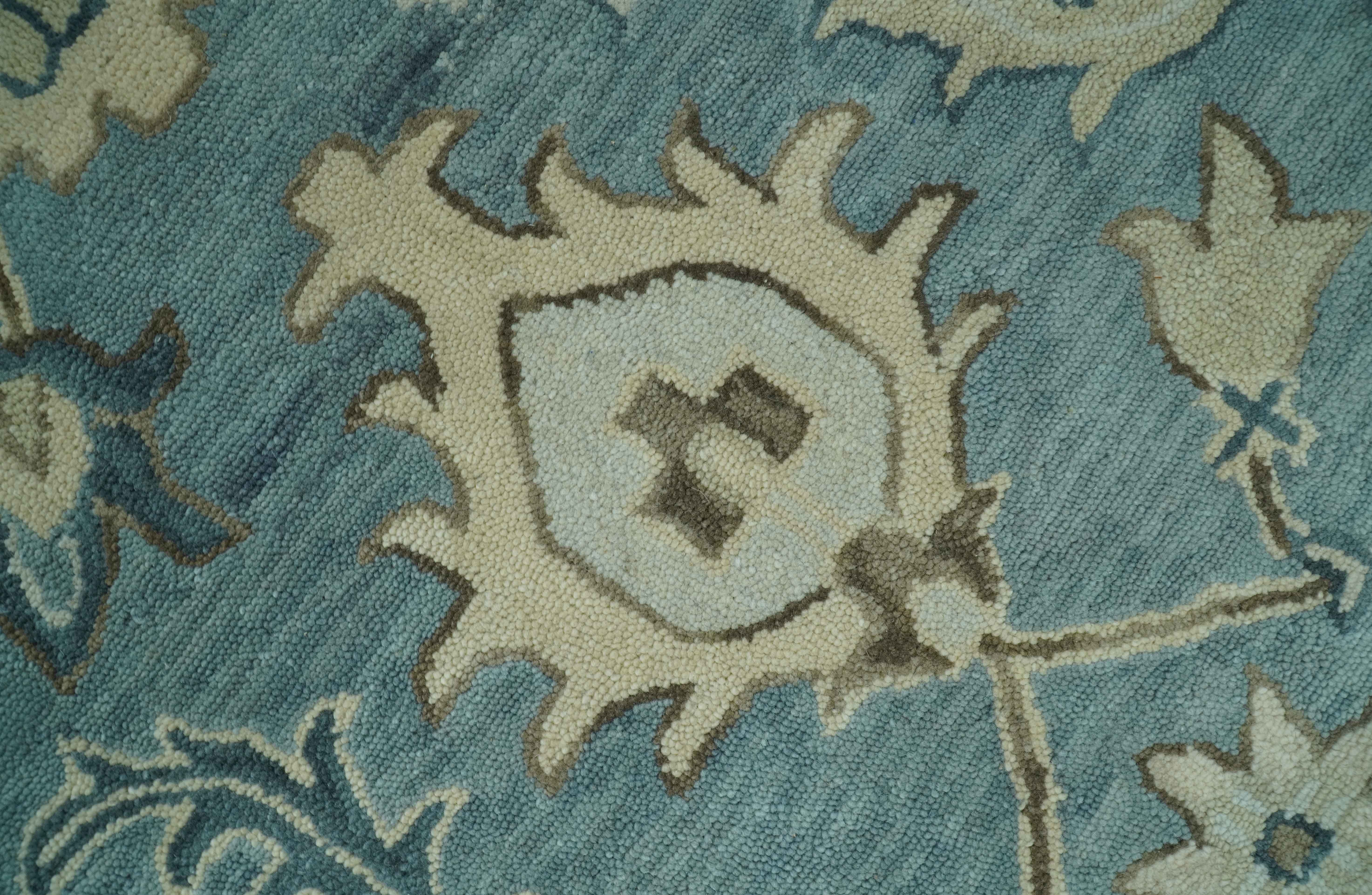 Custom Made Aqua, Ivory and Beige Hand Tufted Oriental Oushak wool area rug - Image 4
