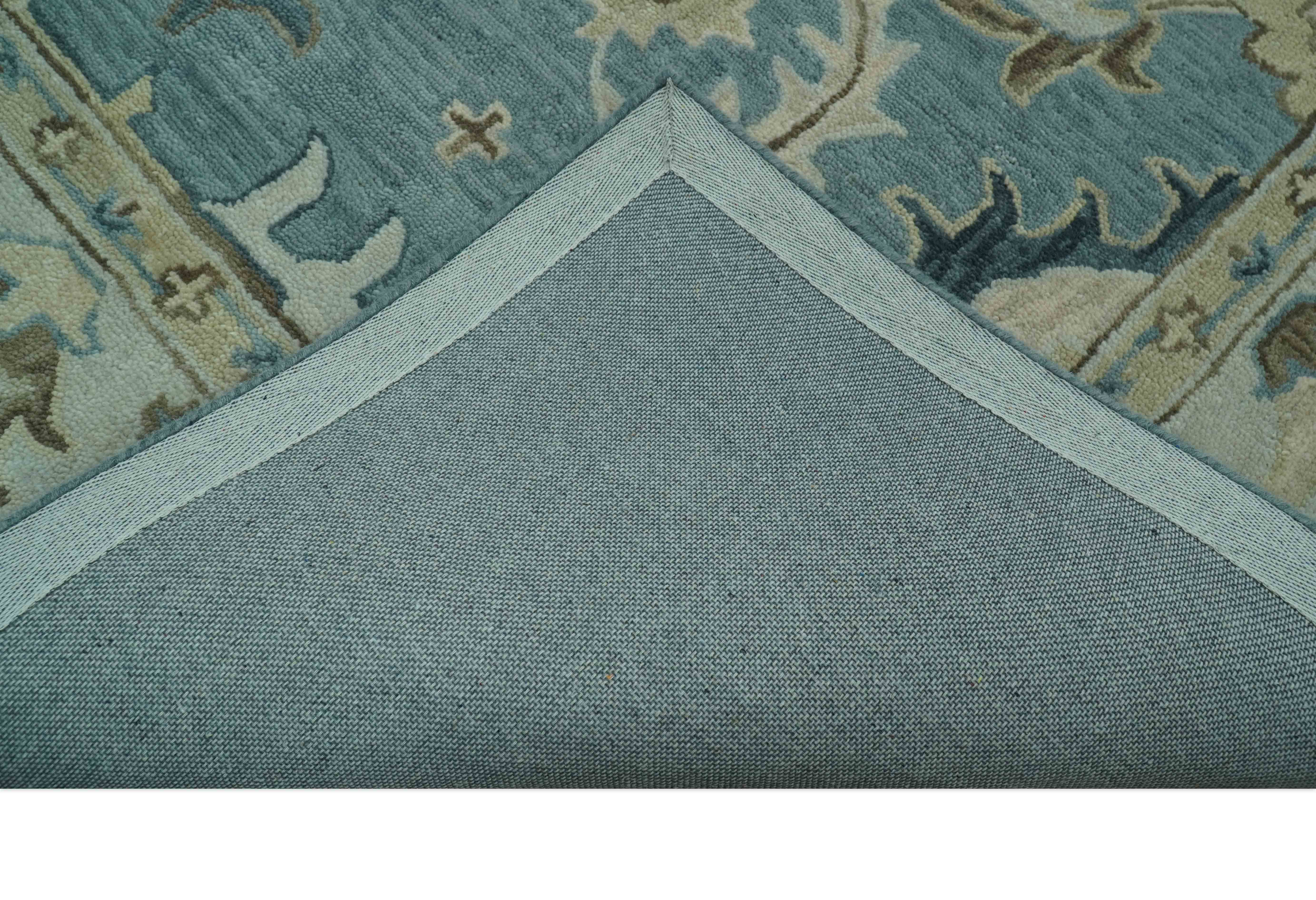 Custom Made Aqua, Ivory and Beige Hand Tufted Oriental Oushak wool area rug - Image 8