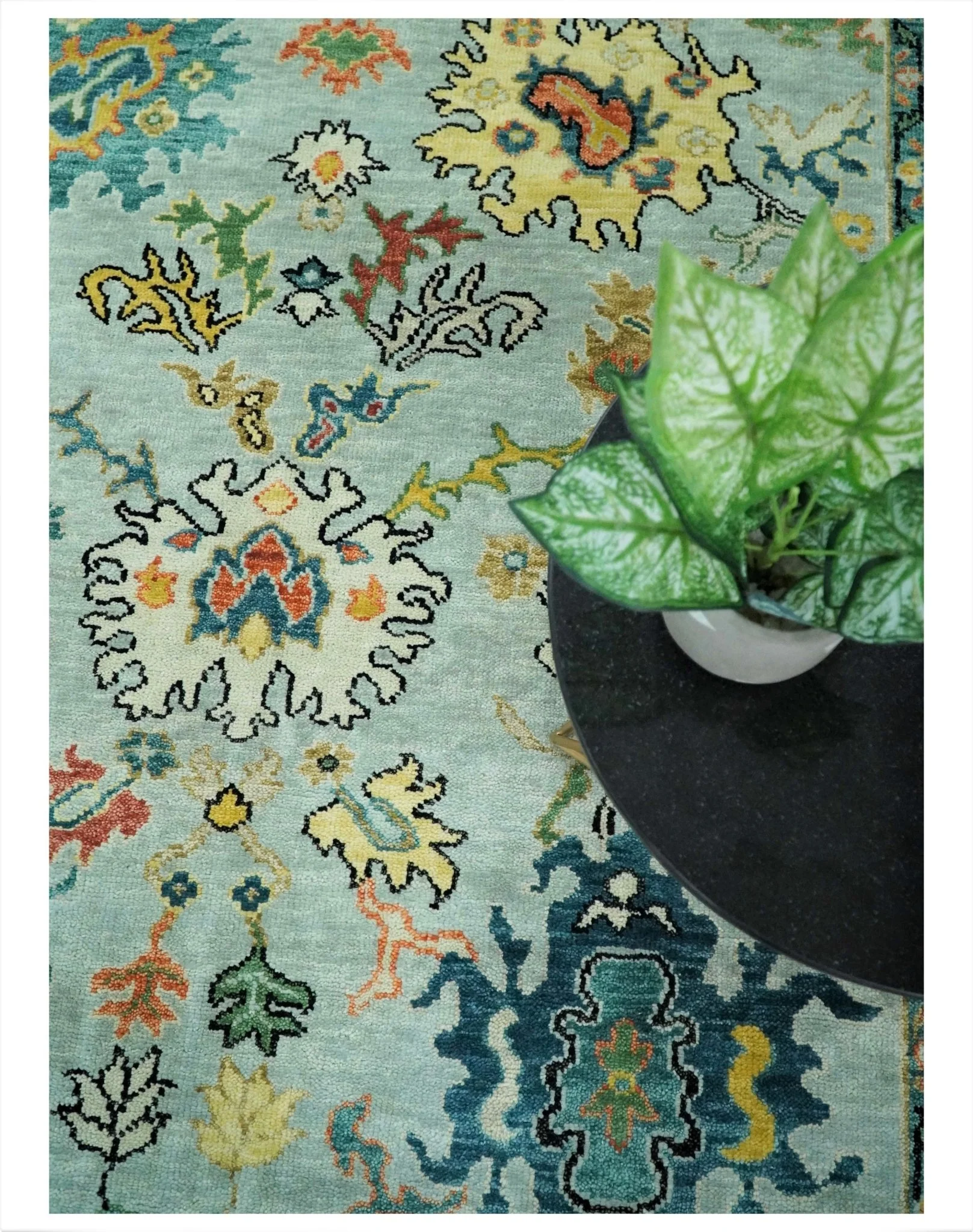 Vibrant Colorful Aqua, Ivory, Gold and Rust Hand Knotted Traditional Oushak Multi Size wool Area Rug - Image 10