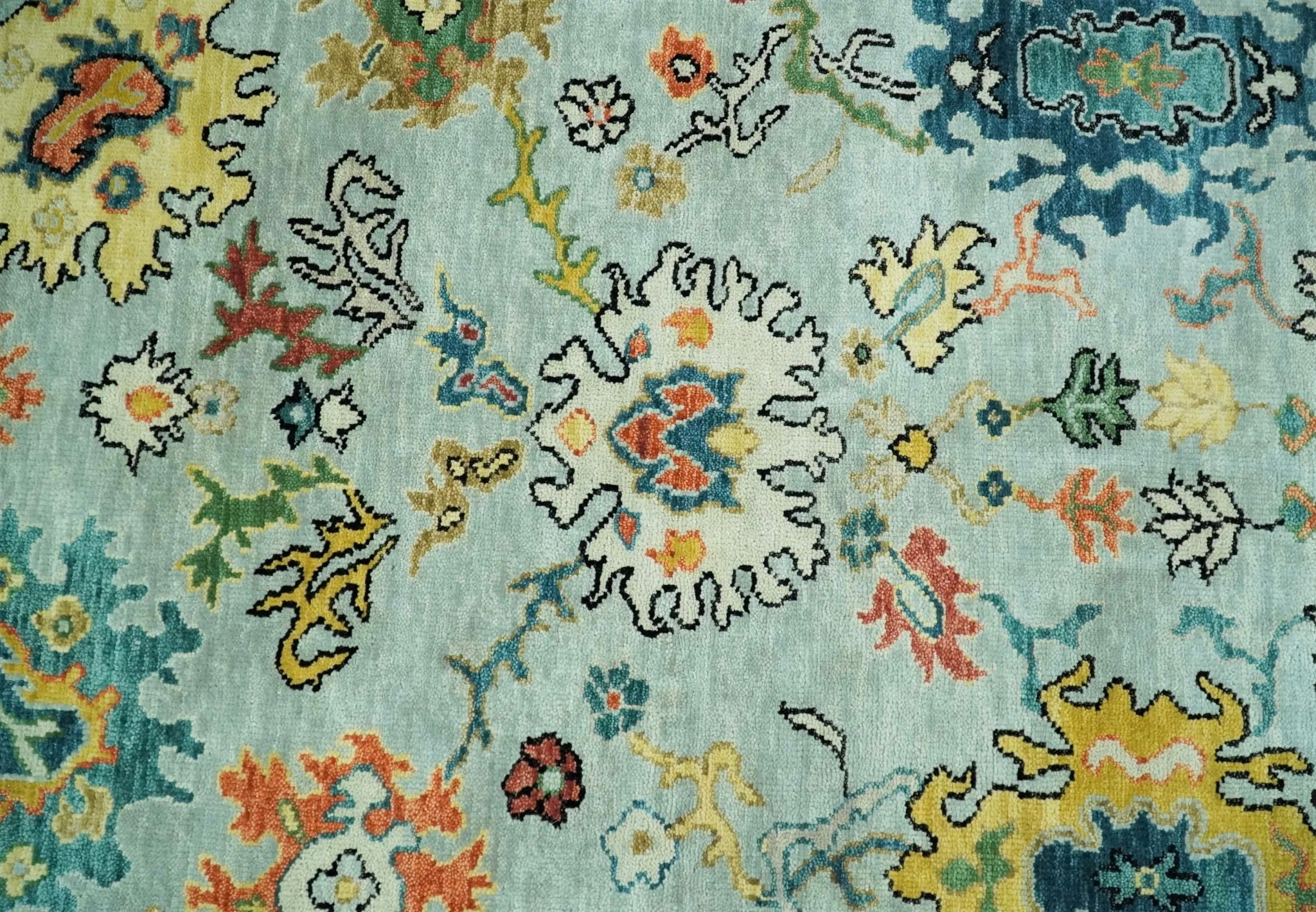 Vibrant Colorful Aqua, Ivory, Gold and Rust Hand Knotted Traditional Oushak Multi Size wool Area Rug - Image 13