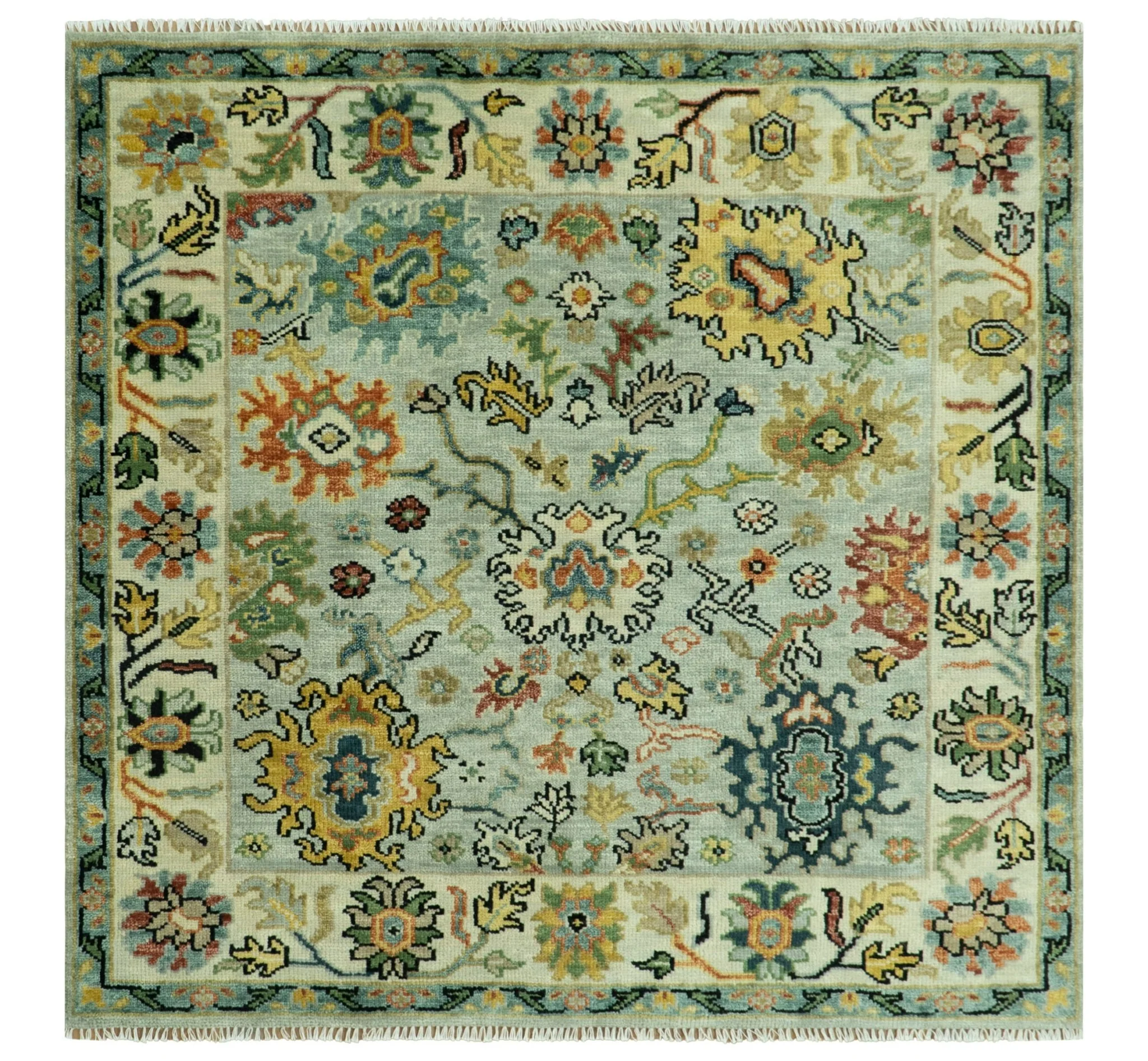 Vibrant Colorful Aqua, Ivory, Gold and Rust Hand Knotted Traditional Oushak Multi Size wool Area Rug - Image 15