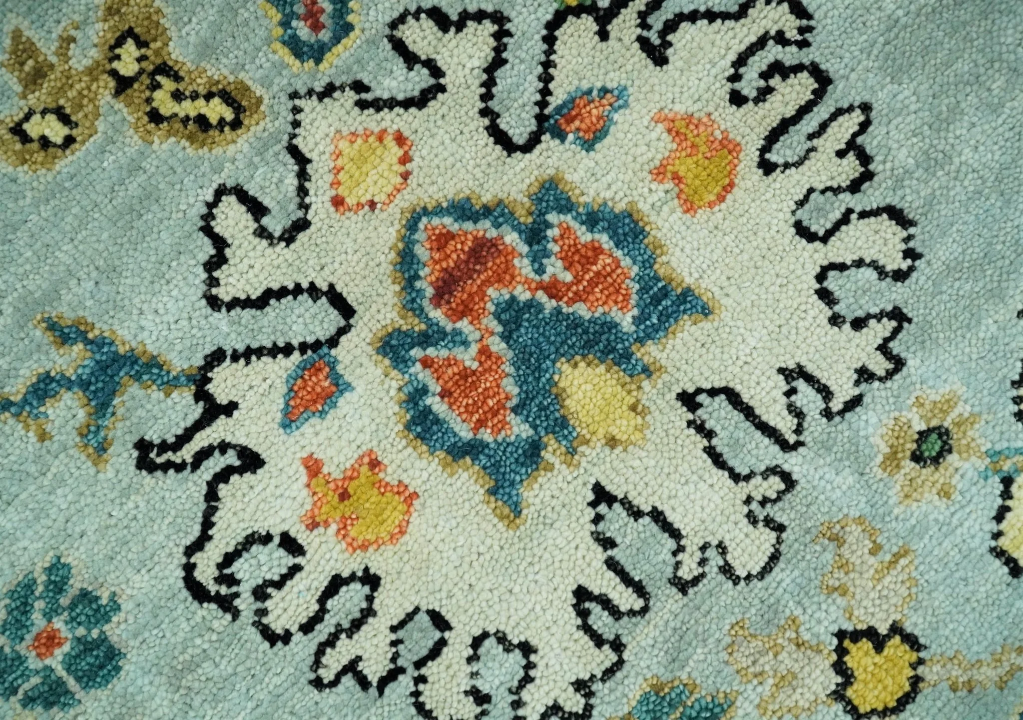 Vibrant Colorful Aqua, Ivory, Gold and Rust Hand Knotted Traditional Oushak Multi Size wool Area Rug - Image 4