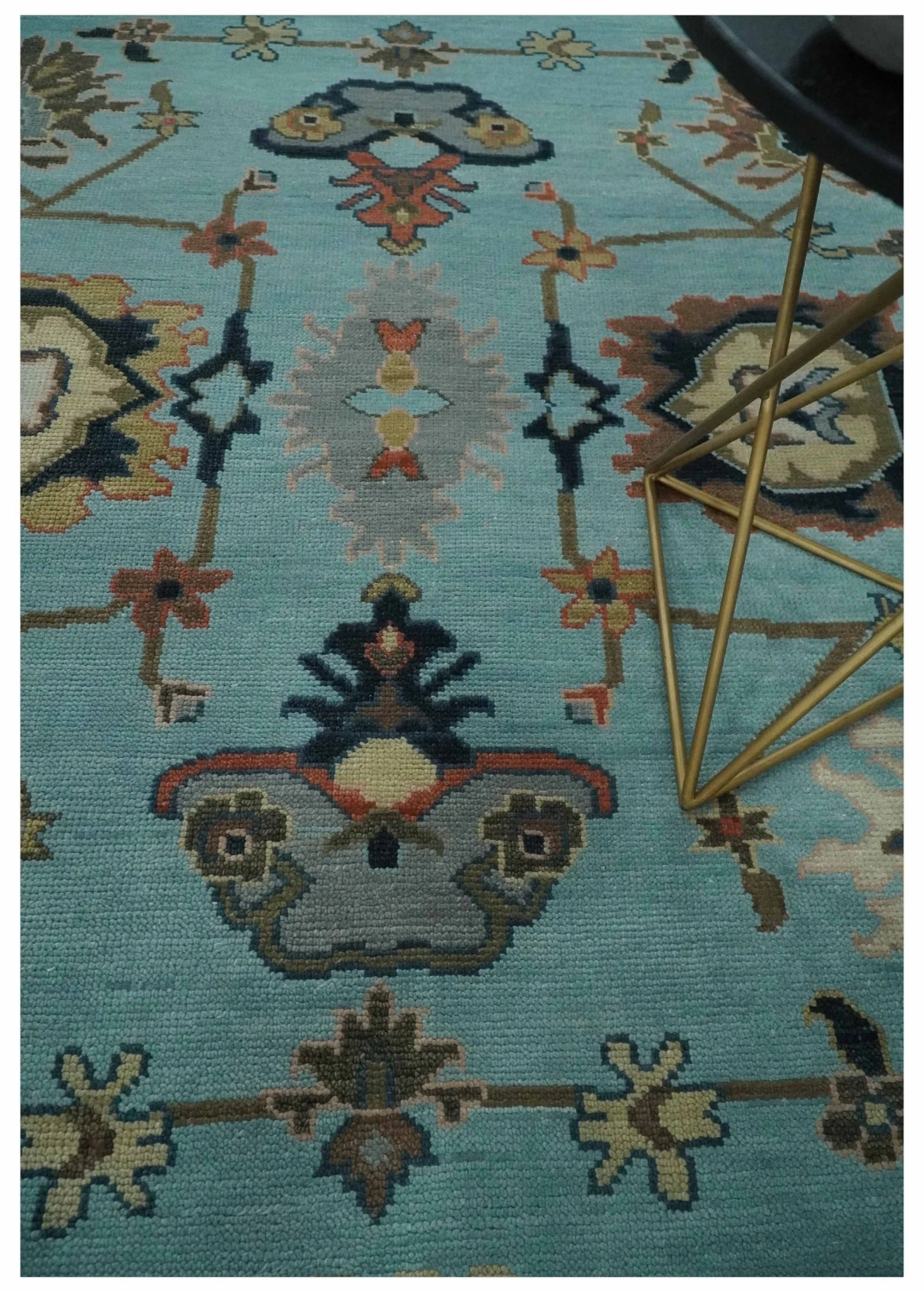 Antique Style Aqua Multi Size Hand Knotted Colorful Traditional Oushak Wool Area Rug - Image 2