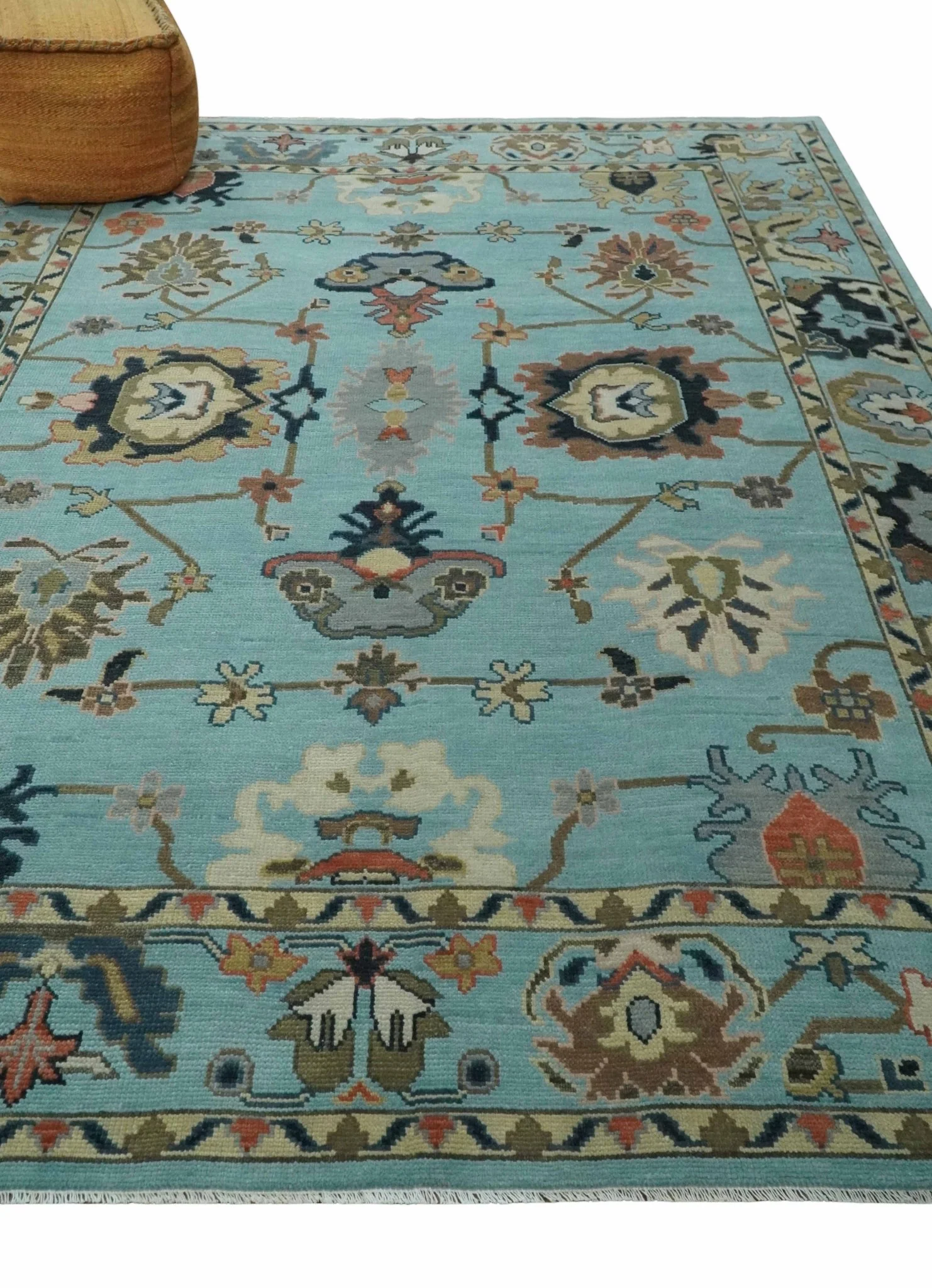 Antique Style Aqua Multi Size Hand Knotted Colorful Traditional Oushak Wool Area Rug - Image 3