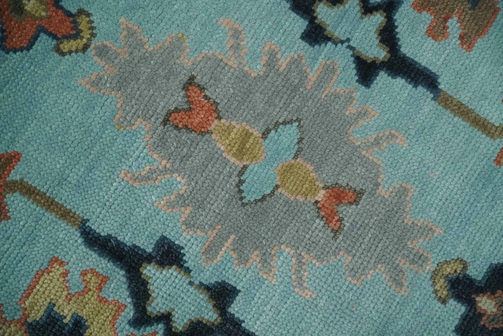 Antique Style Aqua Multi Size Hand Knotted Colorful Traditional Oushak Wool Area Rug - Image 4