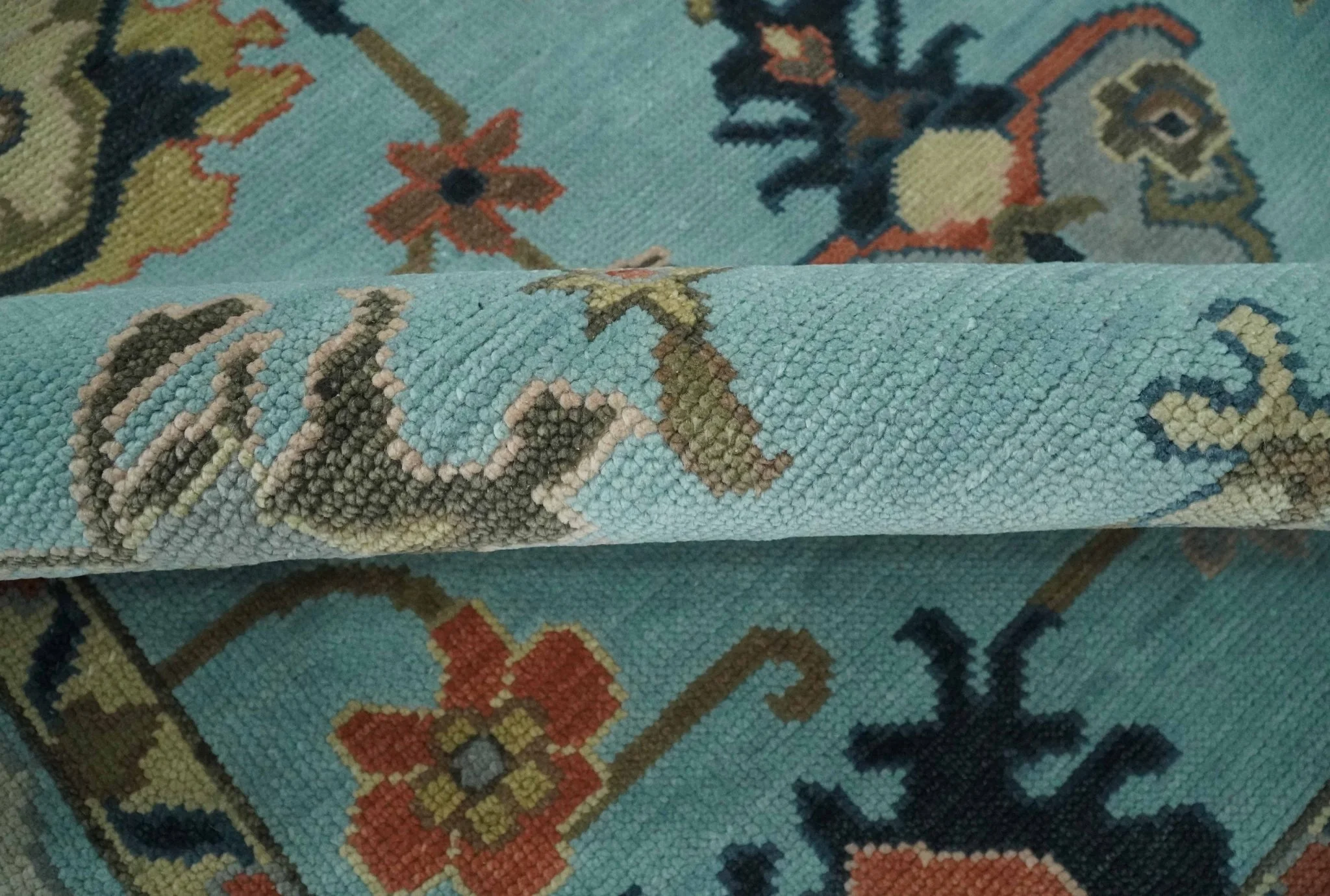 Antique Style Aqua Multi Size Hand Knotted Colorful Traditional Oushak Wool Area Rug - Image 6