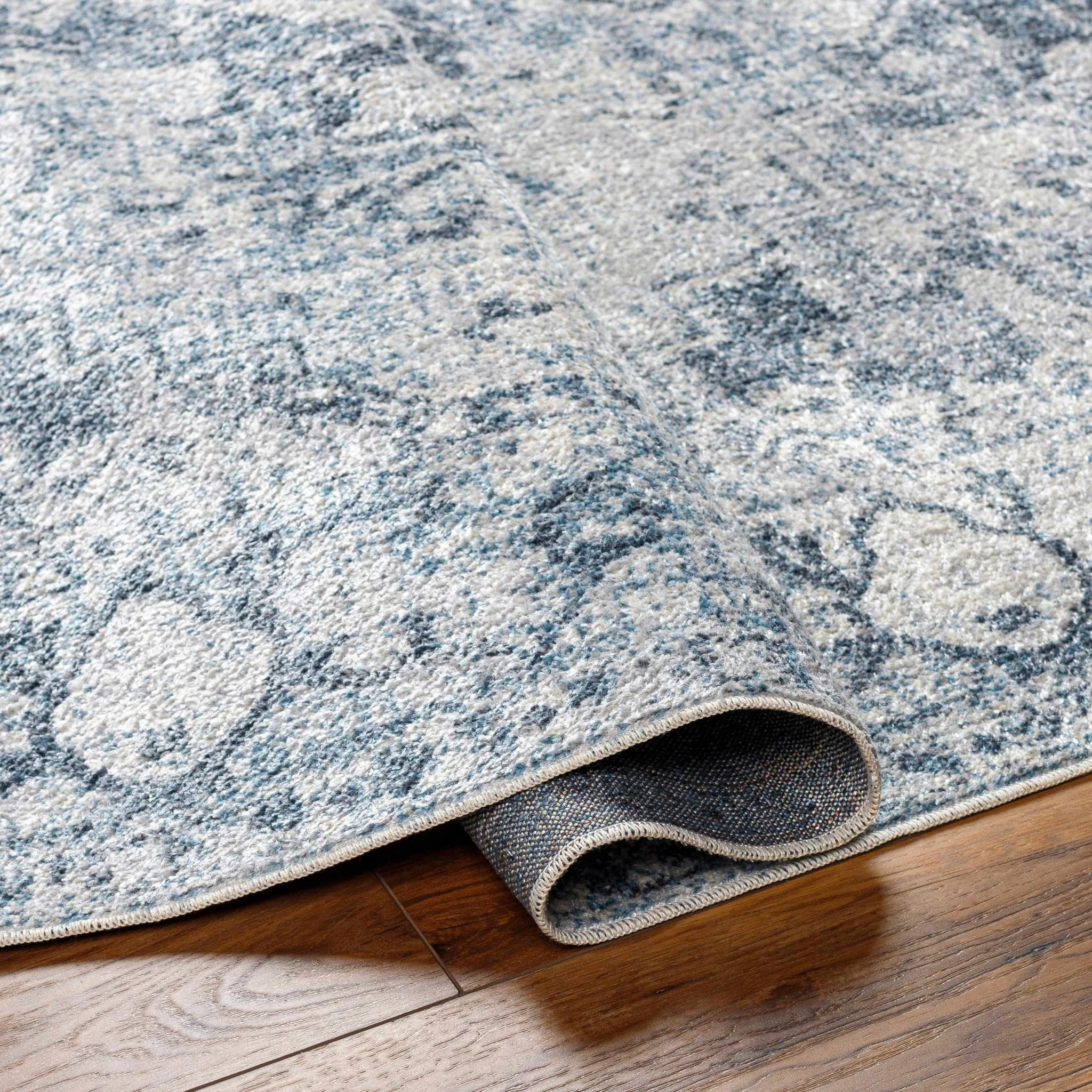 Traditional Design Aqua Blue And Ivory Machine-Washable Area Rug - Image 4