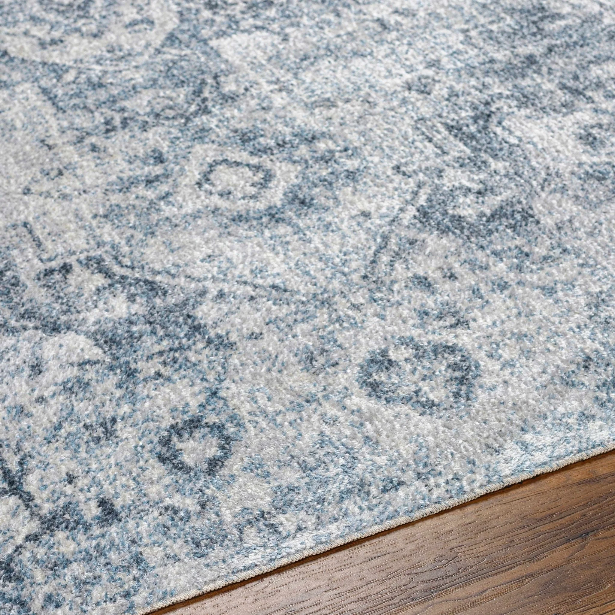 Traditional Design Aqua Blue And Ivory Machine-Washable Area Rug - Image 5