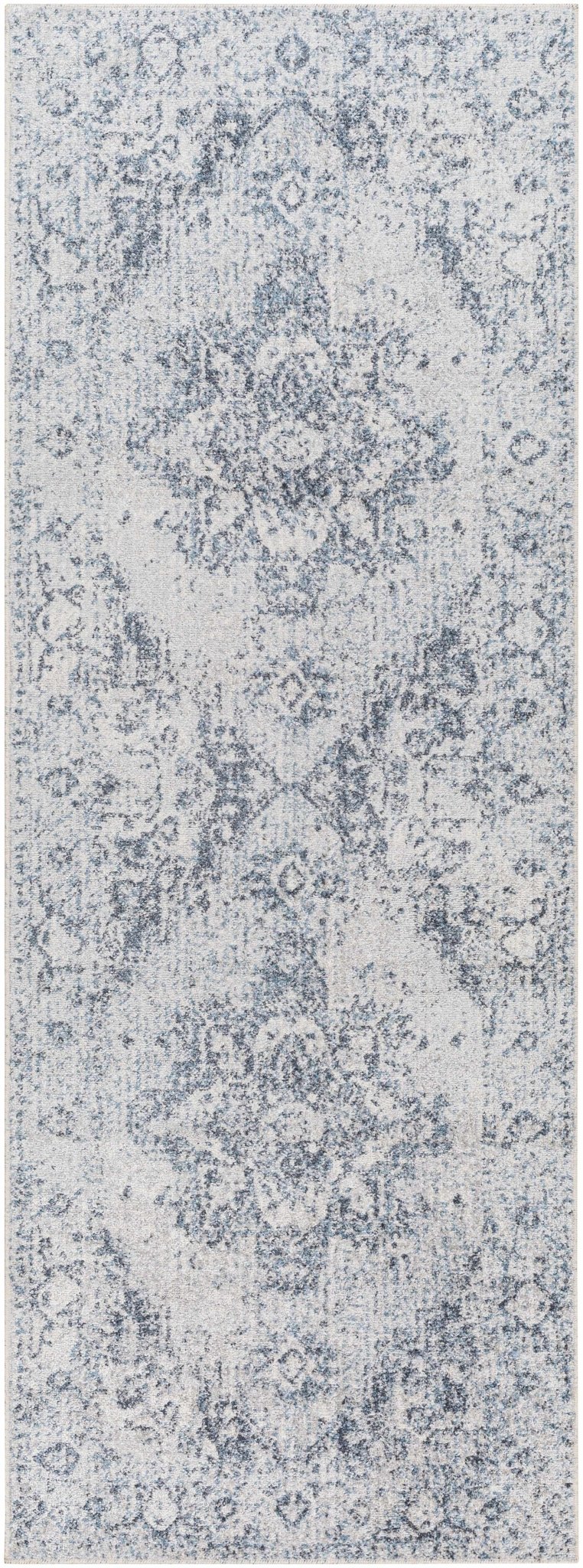 Traditional Design Aqua Blue And Ivory Machine-Washable Area Rug - Image 6