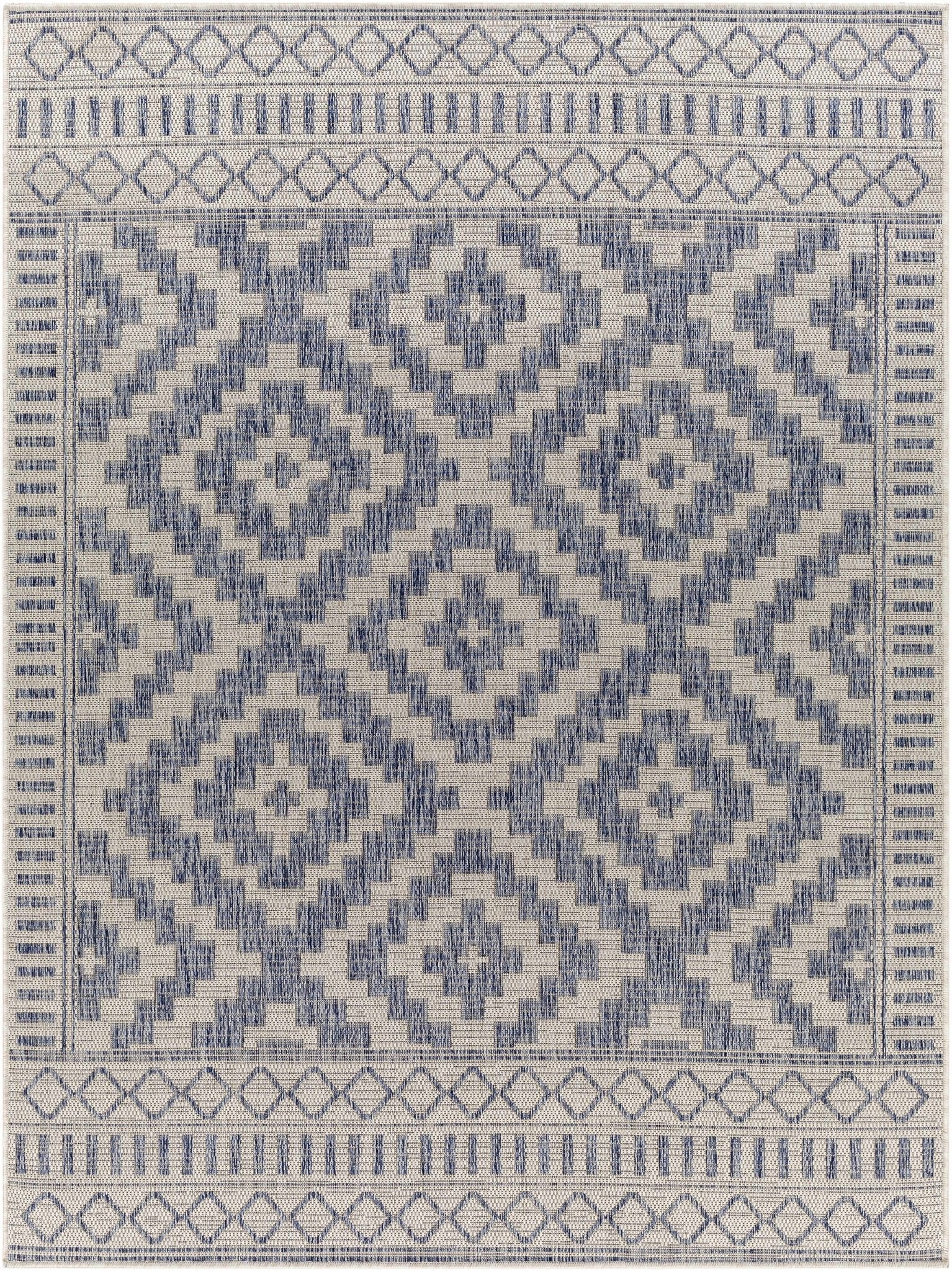 Armen Modern Geometrical Blue And Silver Machine Woven Outdoor Rug - Image 3