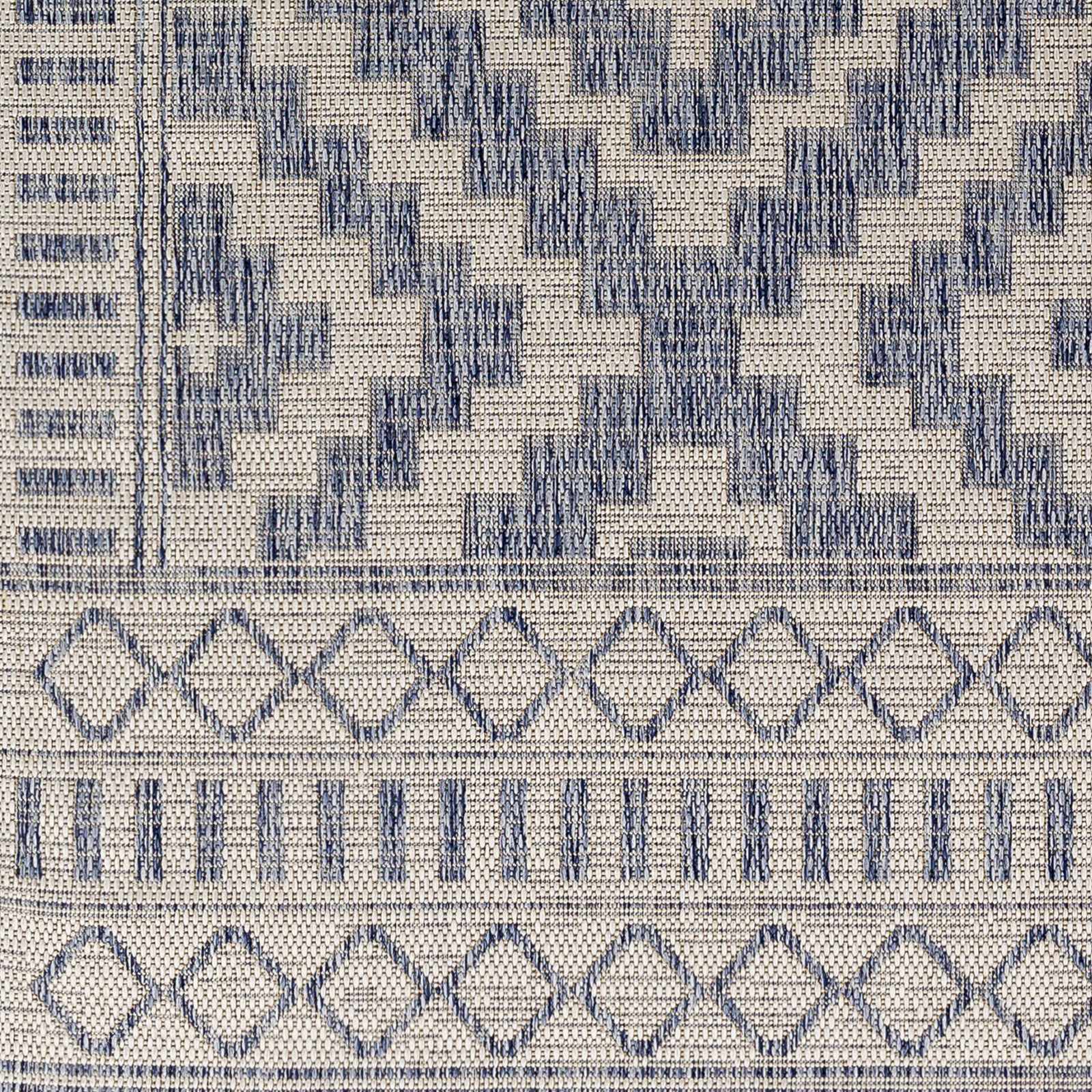 Armen Modern Geometrical Blue And Silver Machine Woven Outdoor Rug - Image 4