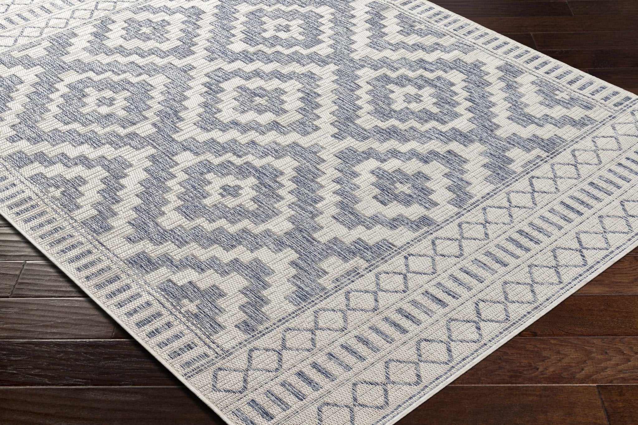 Armen Modern Geometrical Blue And Silver Machine Woven Outdoor Rug - Image 5