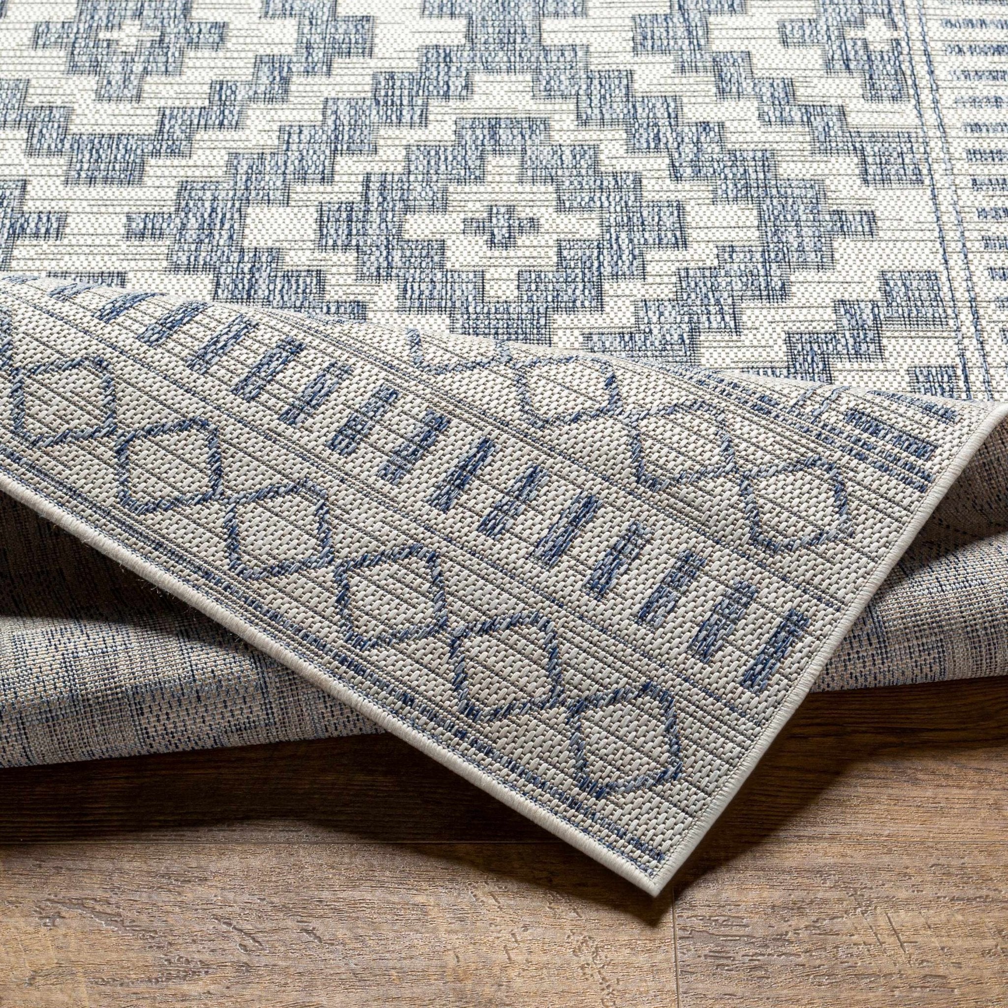 Armen Modern Geometrical Blue And Silver Machine Woven Outdoor Rug - Image 6