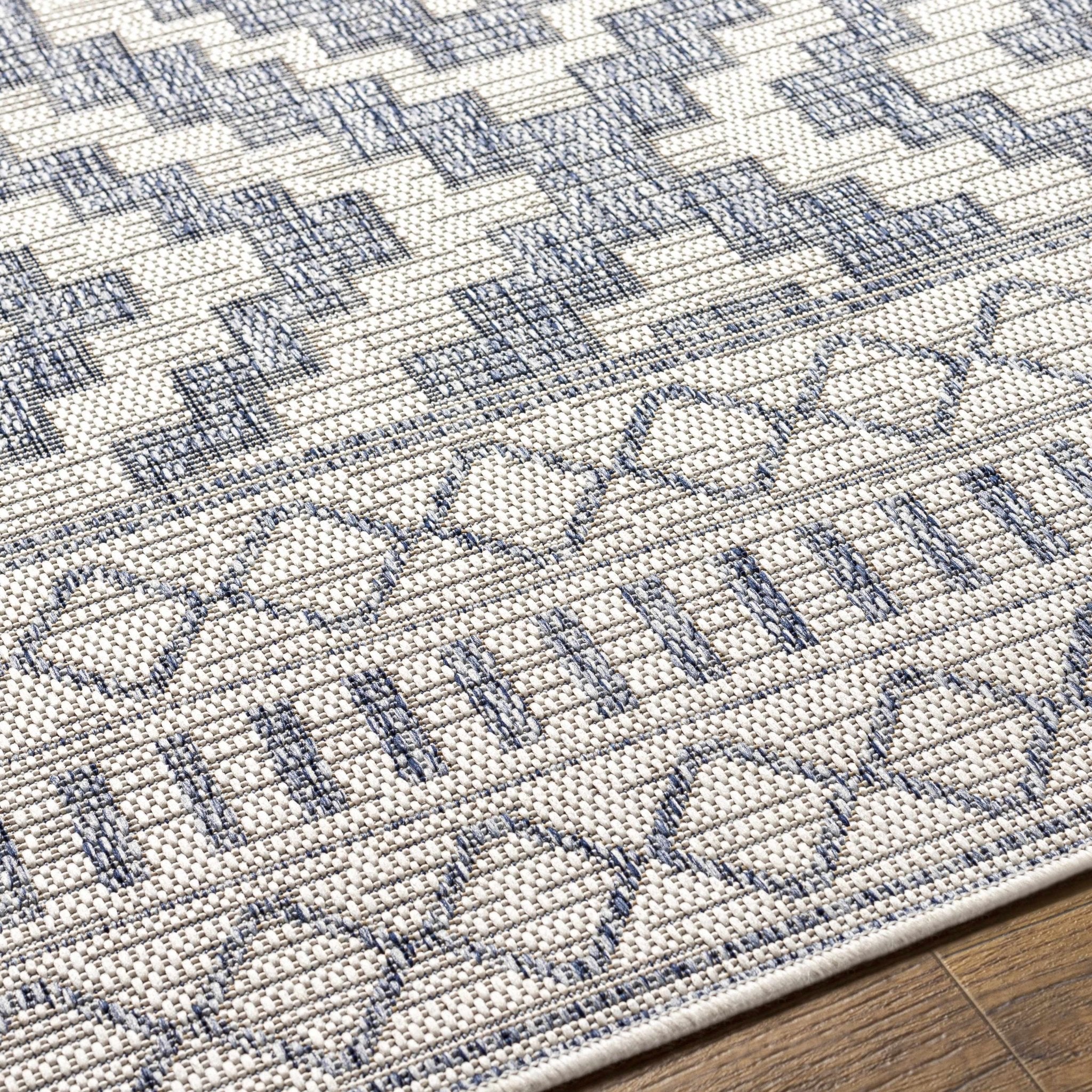 Armen Modern Geometrical Blue And Silver Machine Woven Outdoor Rug - Image 7
