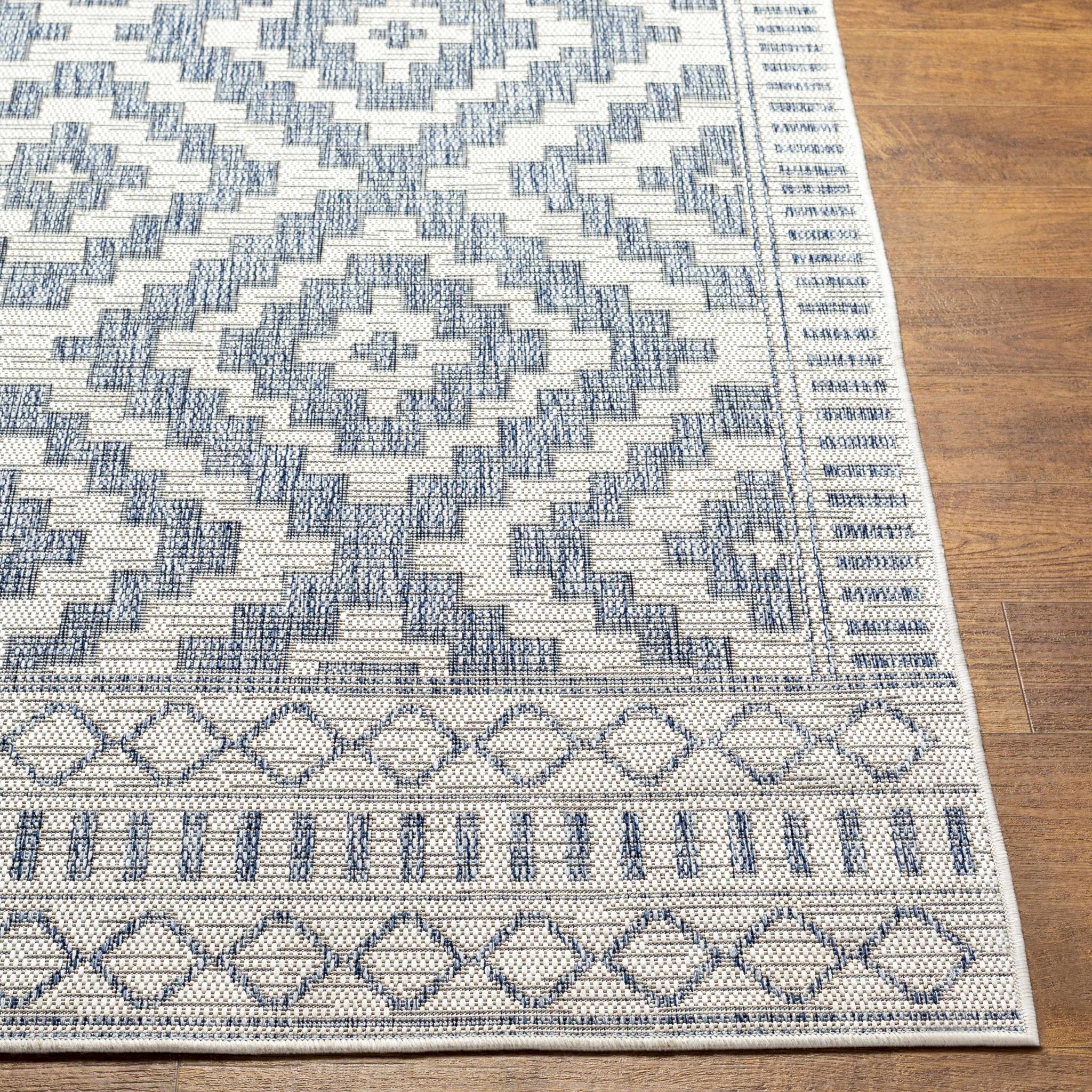 Armen Modern Geometrical Blue And Silver Machine Woven Outdoor Rug - Image 8