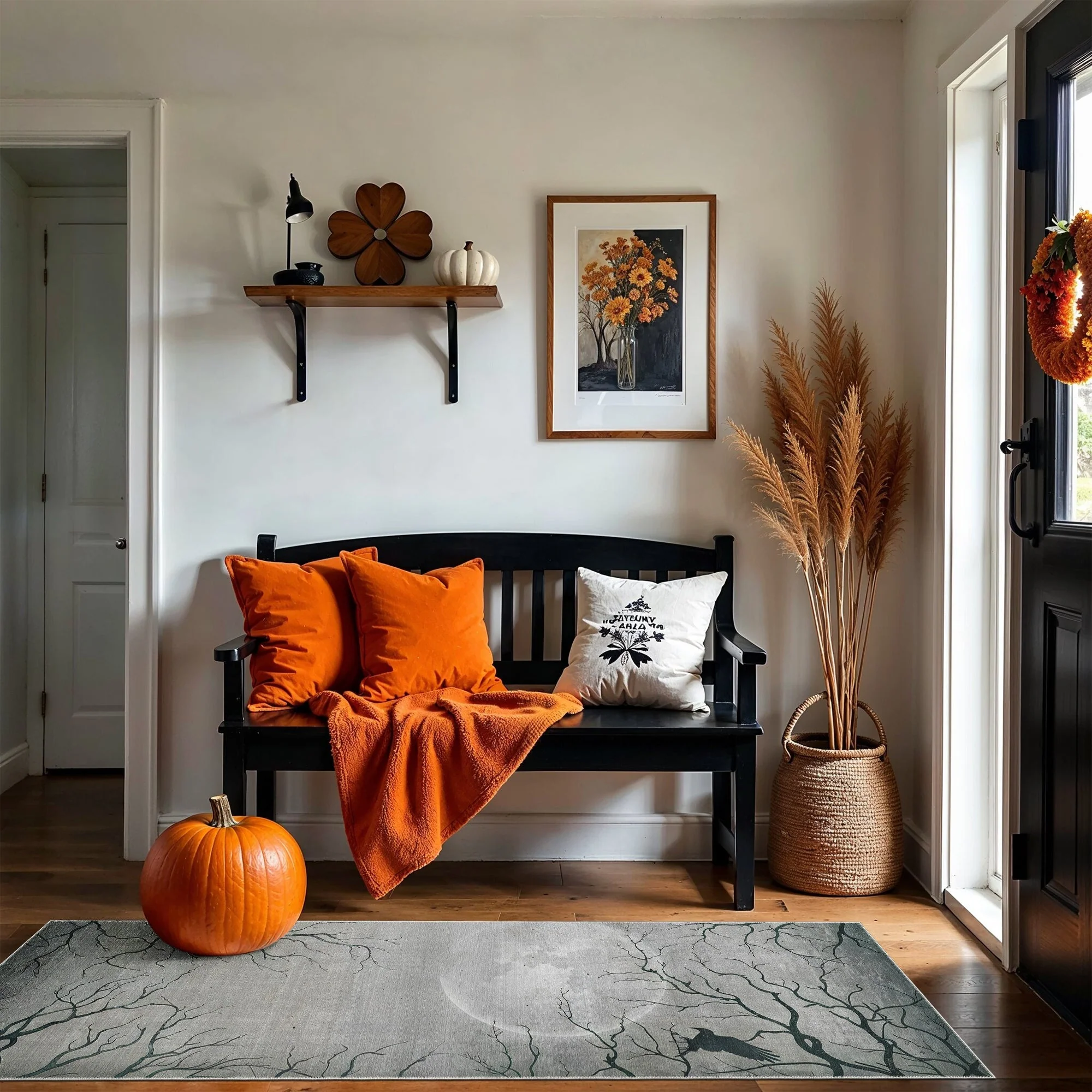 Avon Halloween Moon and Night Design Gray Machine Washable Cotton Rug - Image 3
