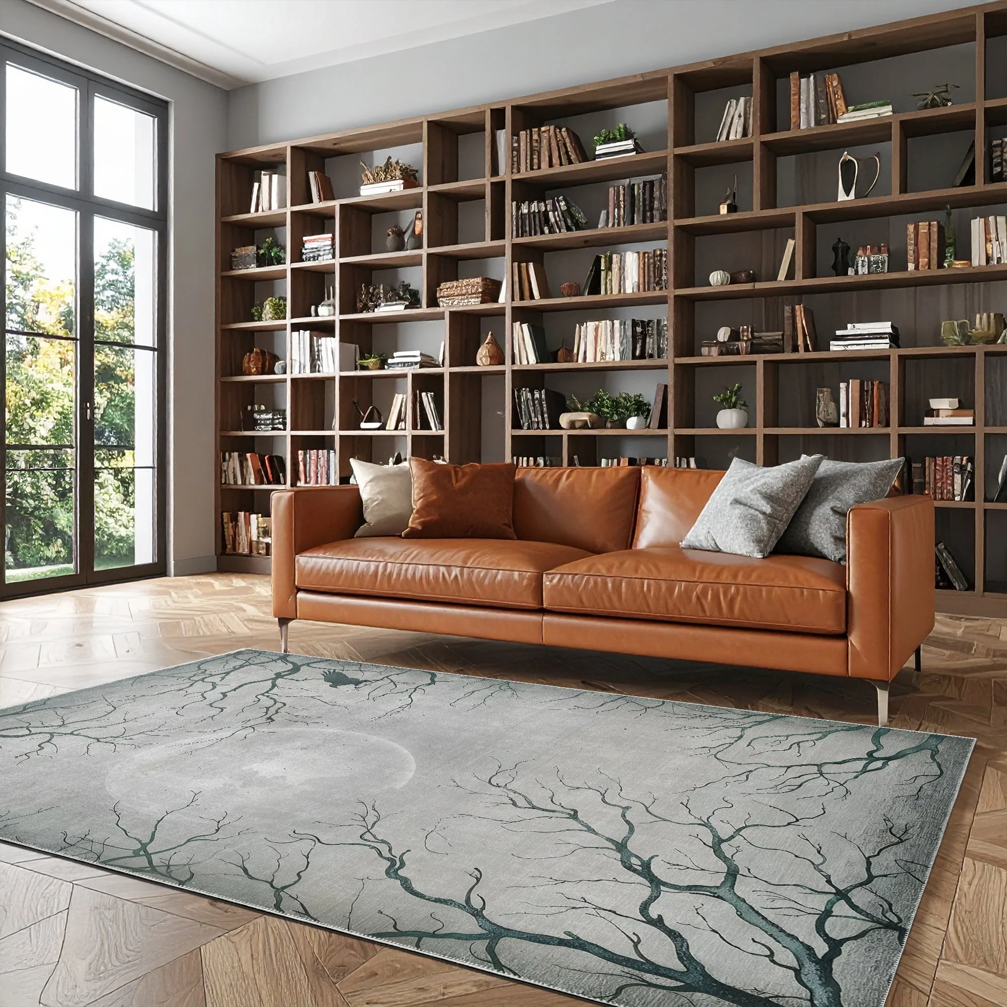 Avon Halloween Moon and Night Design Gray Machine Washable Cotton Rug - Image 4
