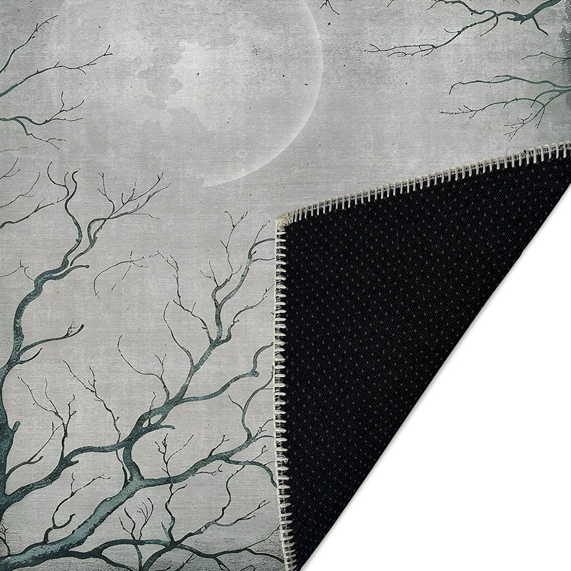 Avon Halloween Moon and Night Design Gray Machine Washable Cotton Rug - Image 7