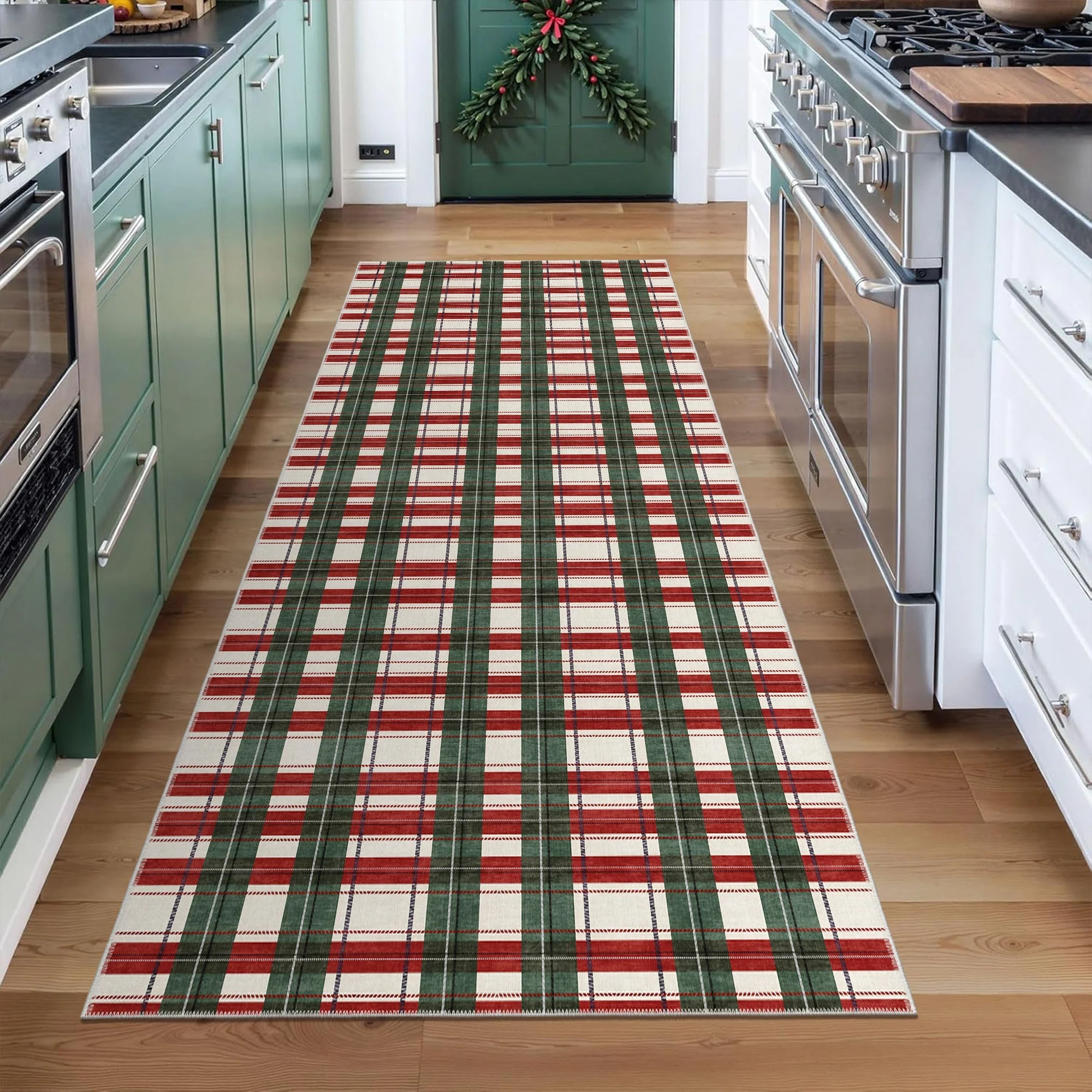 Avyra Red And Green Cotton Machine Washable Area Rug - Image 3