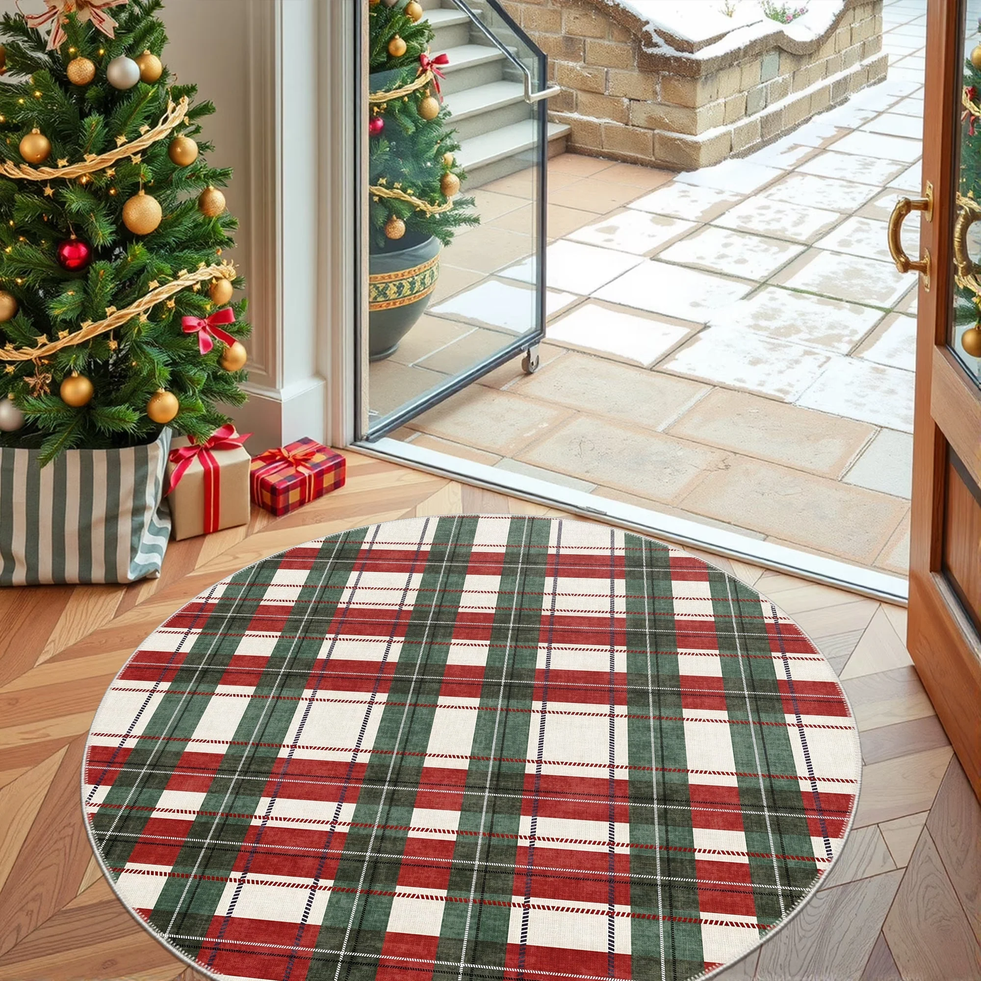 Avyra Red And Green Cotton Machine Washable Area Rug - Image 4