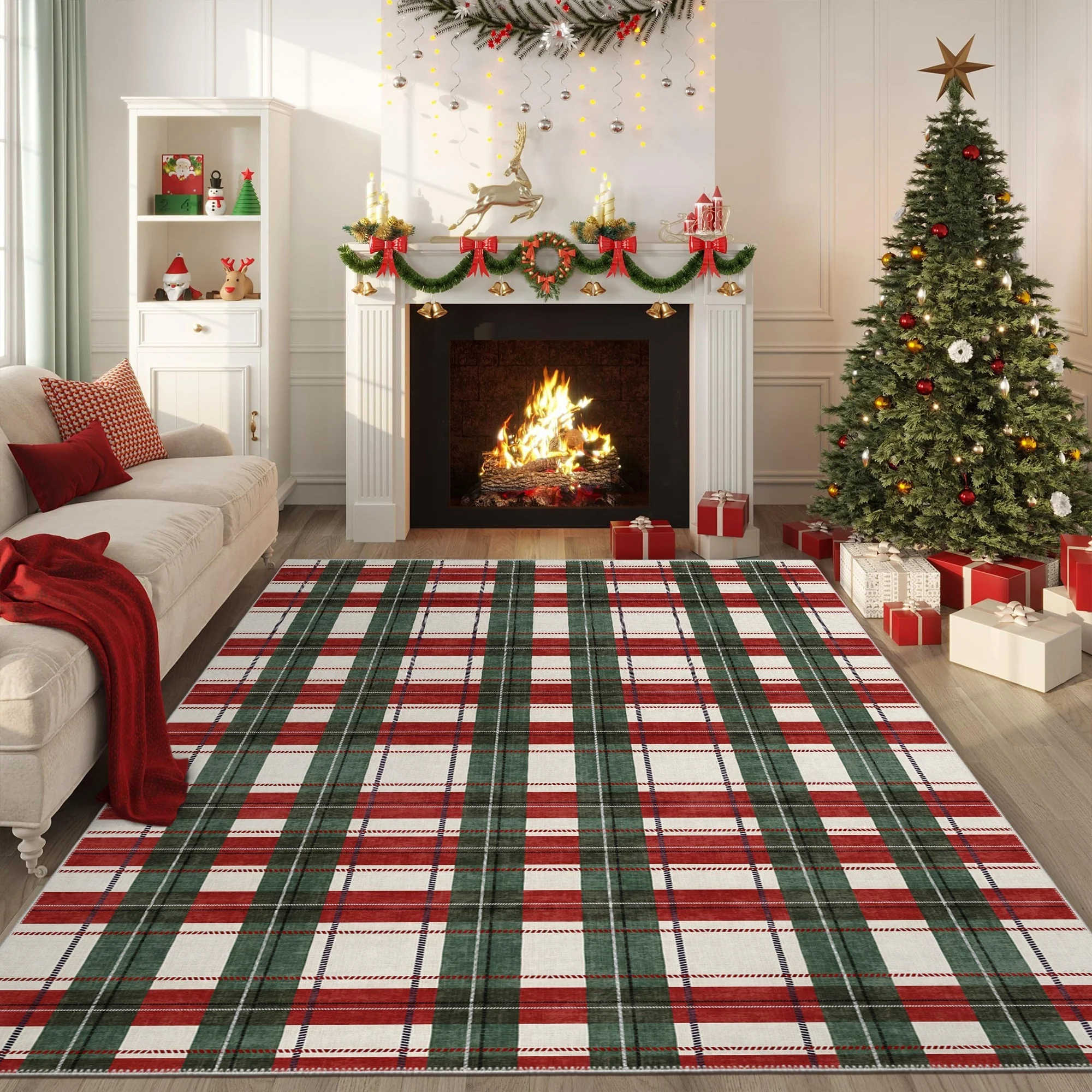 Avyra Red And Green Cotton Machine Washable Area Rug - Image 5