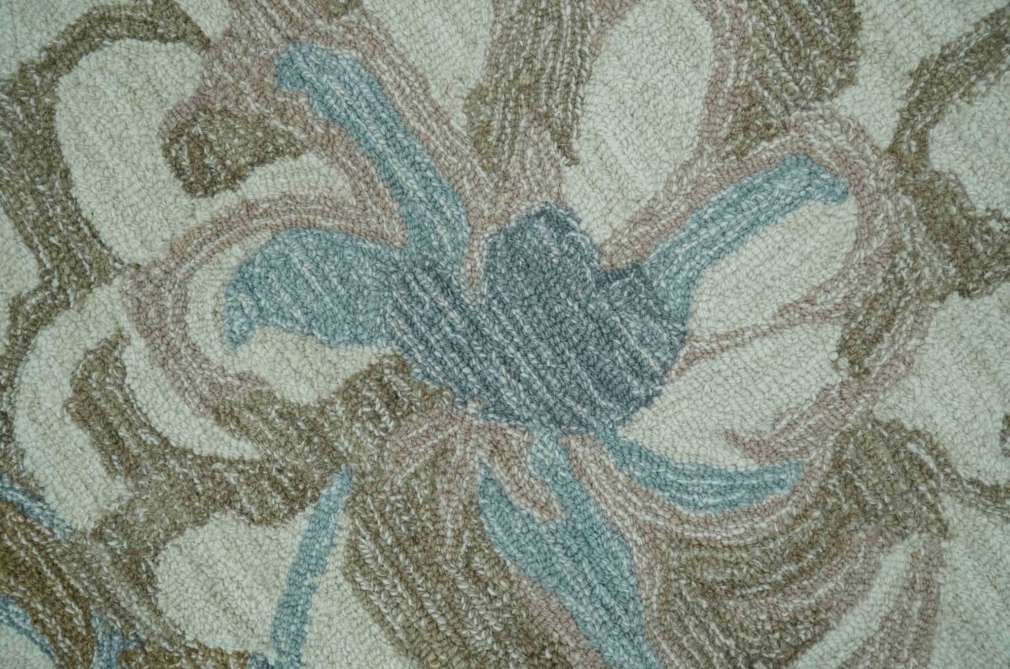 Custom Made Elegant Blue, Ivory and Olive Floral Design Hand Tufted wool Rug - Image 4