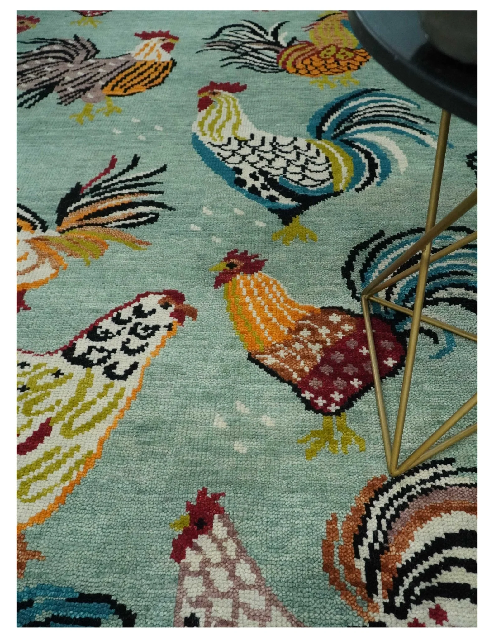 Vibrant Colorful Beautiful Chicken Bird Sage, Ivory, Gold and Brown Hand Knotted Multi Size Wool Area Rug - Image 2