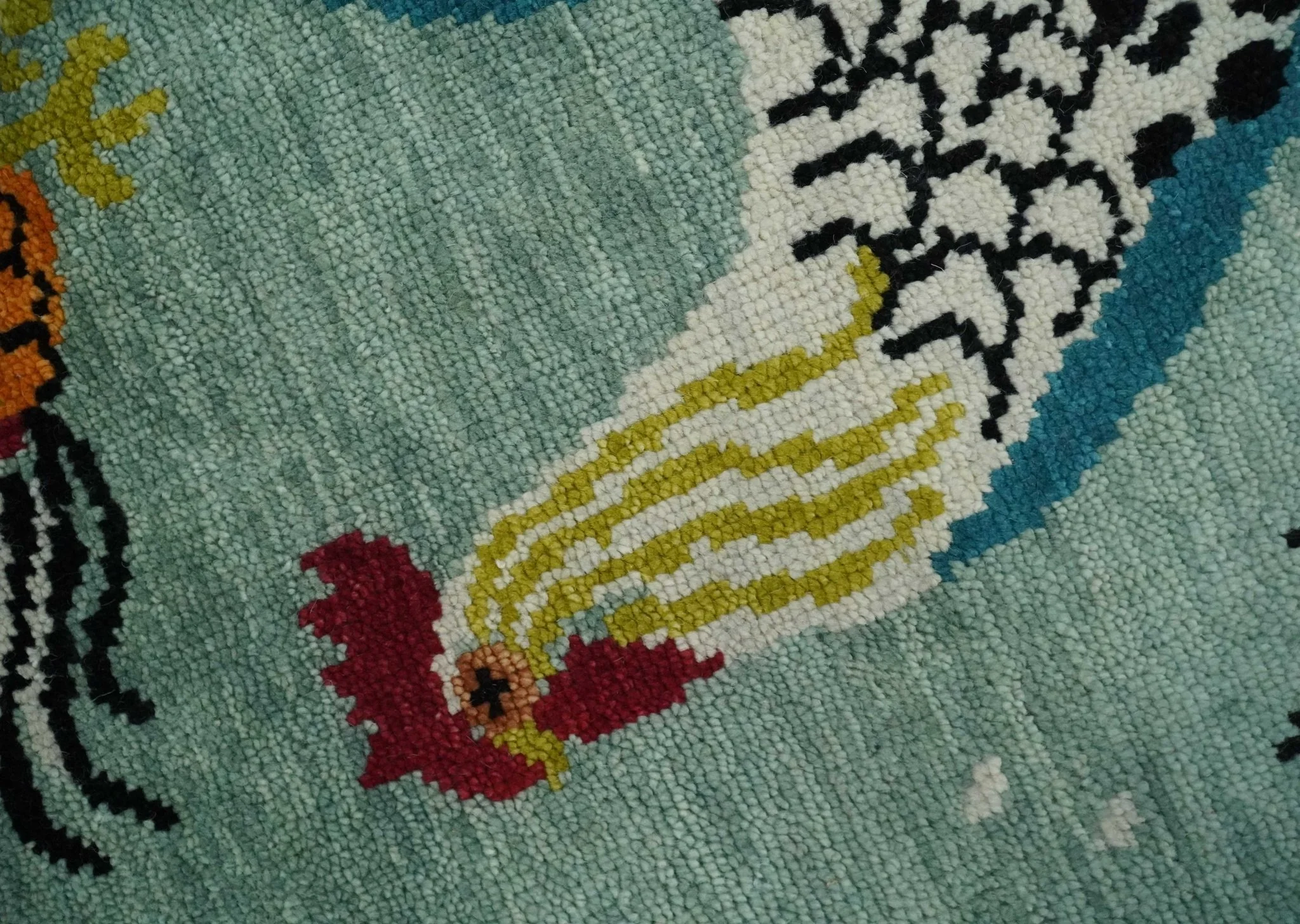 Vibrant Colorful Beautiful Chicken Bird Sage, Ivory, Gold and Brown Hand Knotted Multi Size Wool Area Rug - Image 4