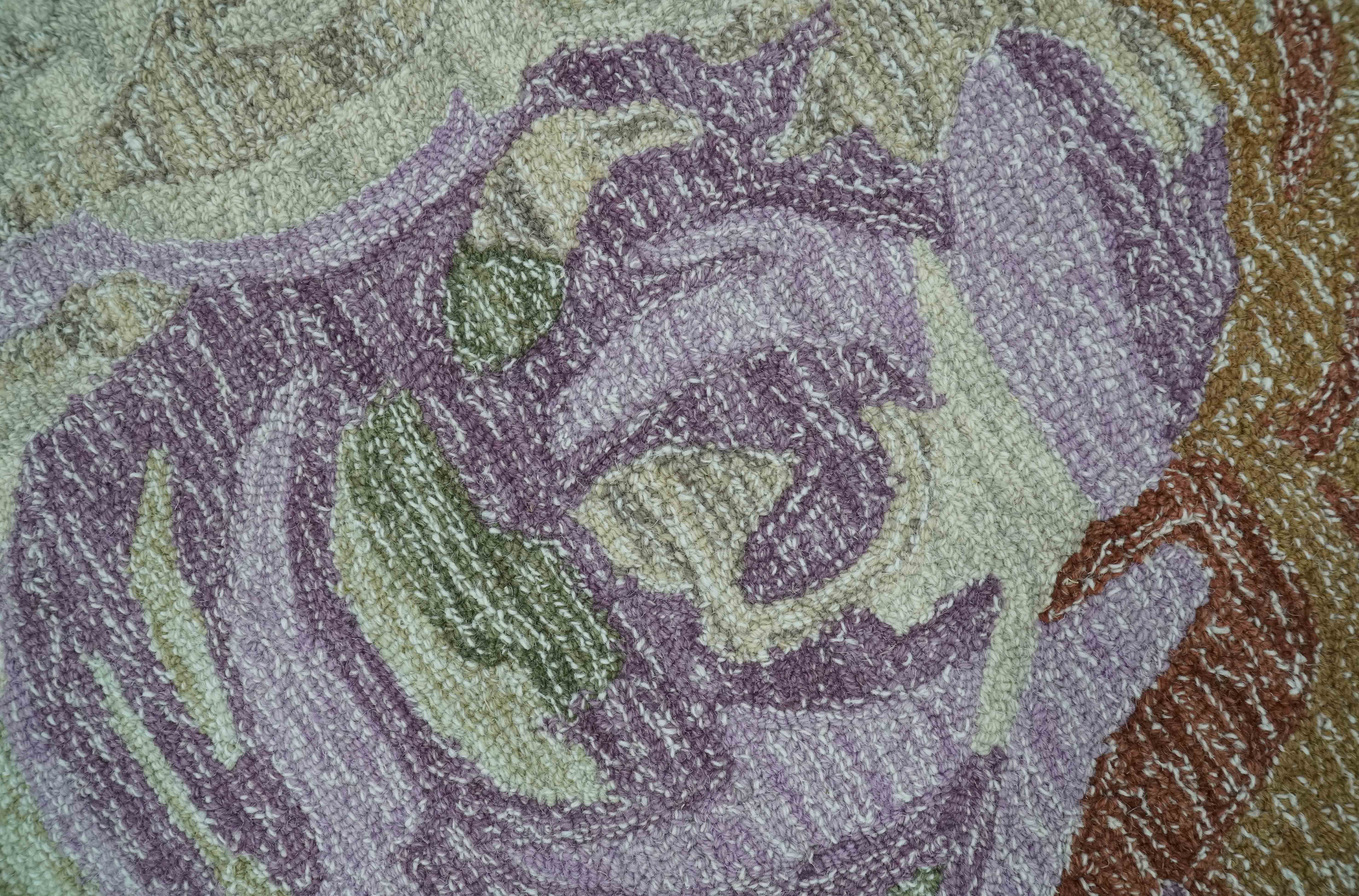 Ivory, Gray, Purple Flower Design Hand Tufted 8x10 wool Area Rug - Image 4