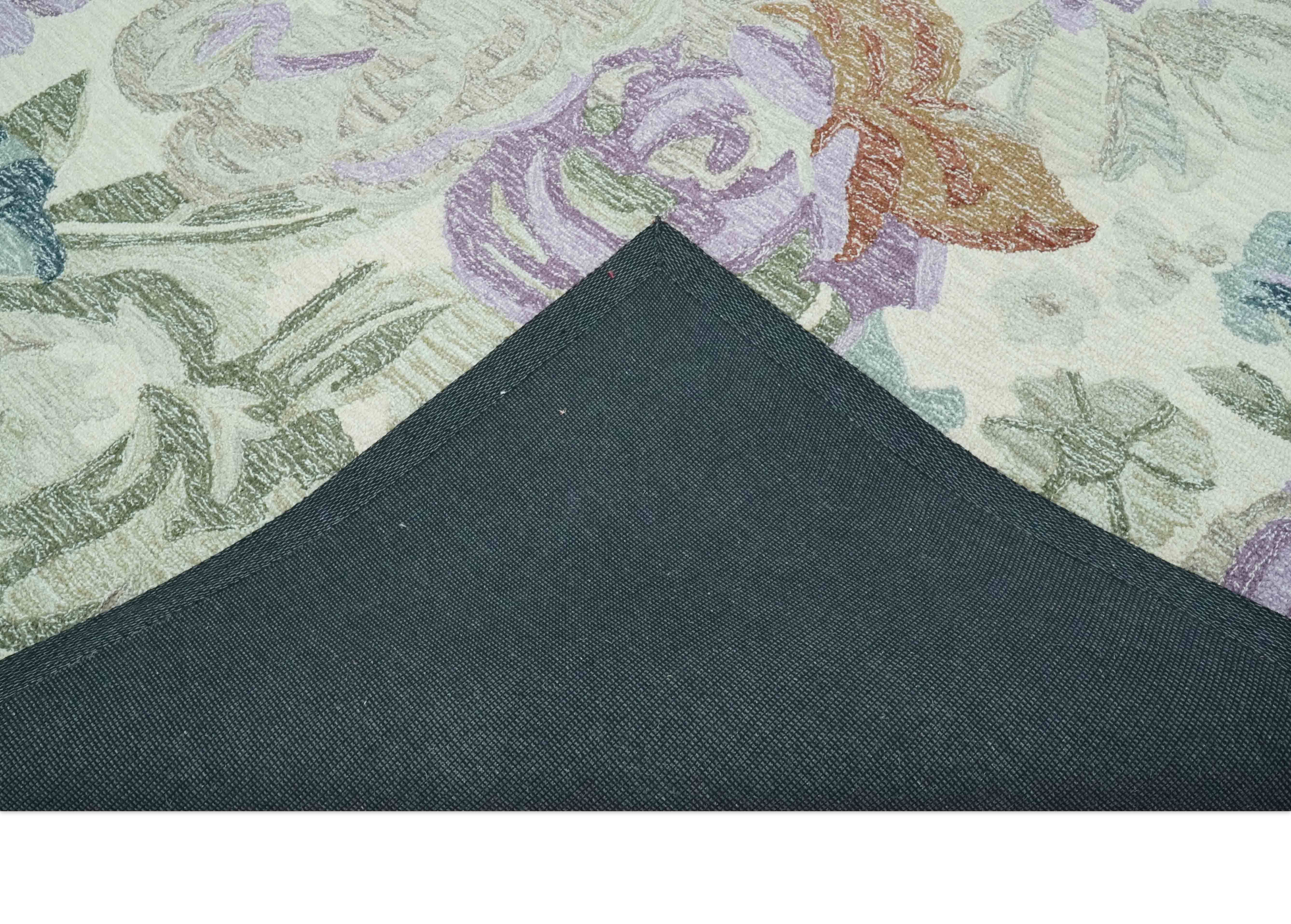 Ivory, Gray, Purple Flower Design Hand Tufted 8x10 wool Area Rug - Image 7