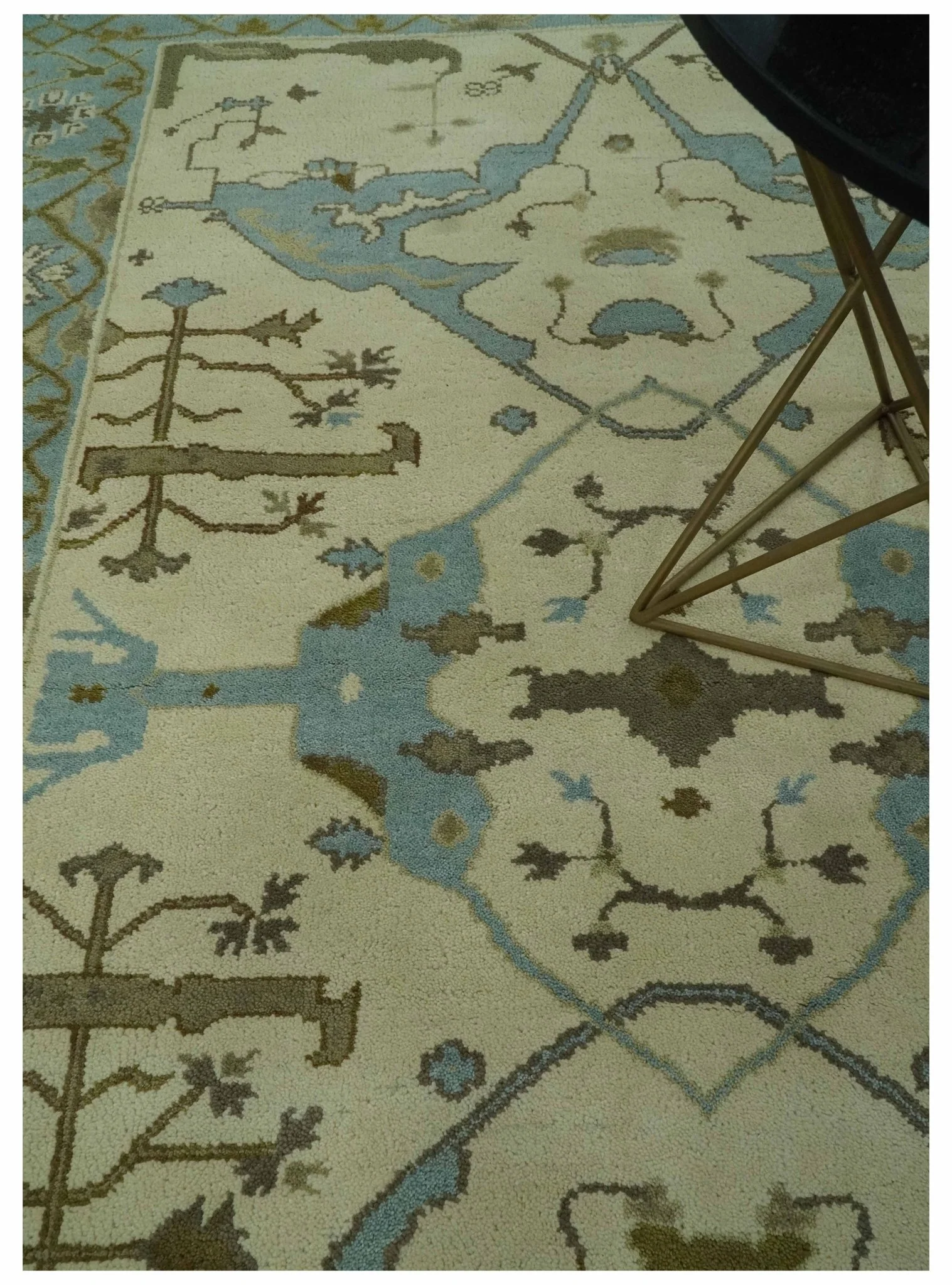 Beige and Aqua Hand Knotted 6x9 Traditional Oriental Oushak wool area rug - Image 2